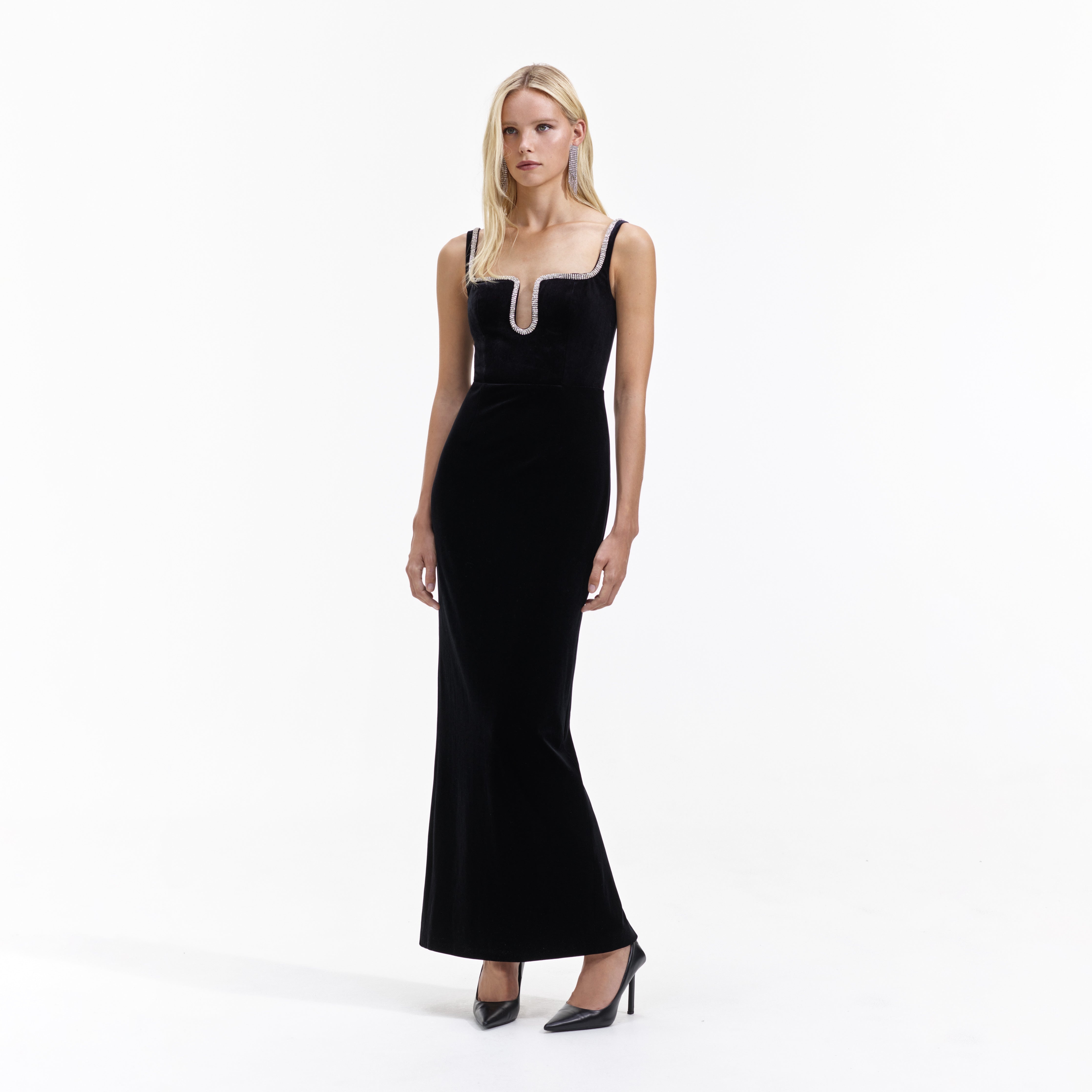 (Self-Portrait ) BLACK VELVET MIDI DRESSロングワンピース Black Velvet Midi Dress – self-portrait-US