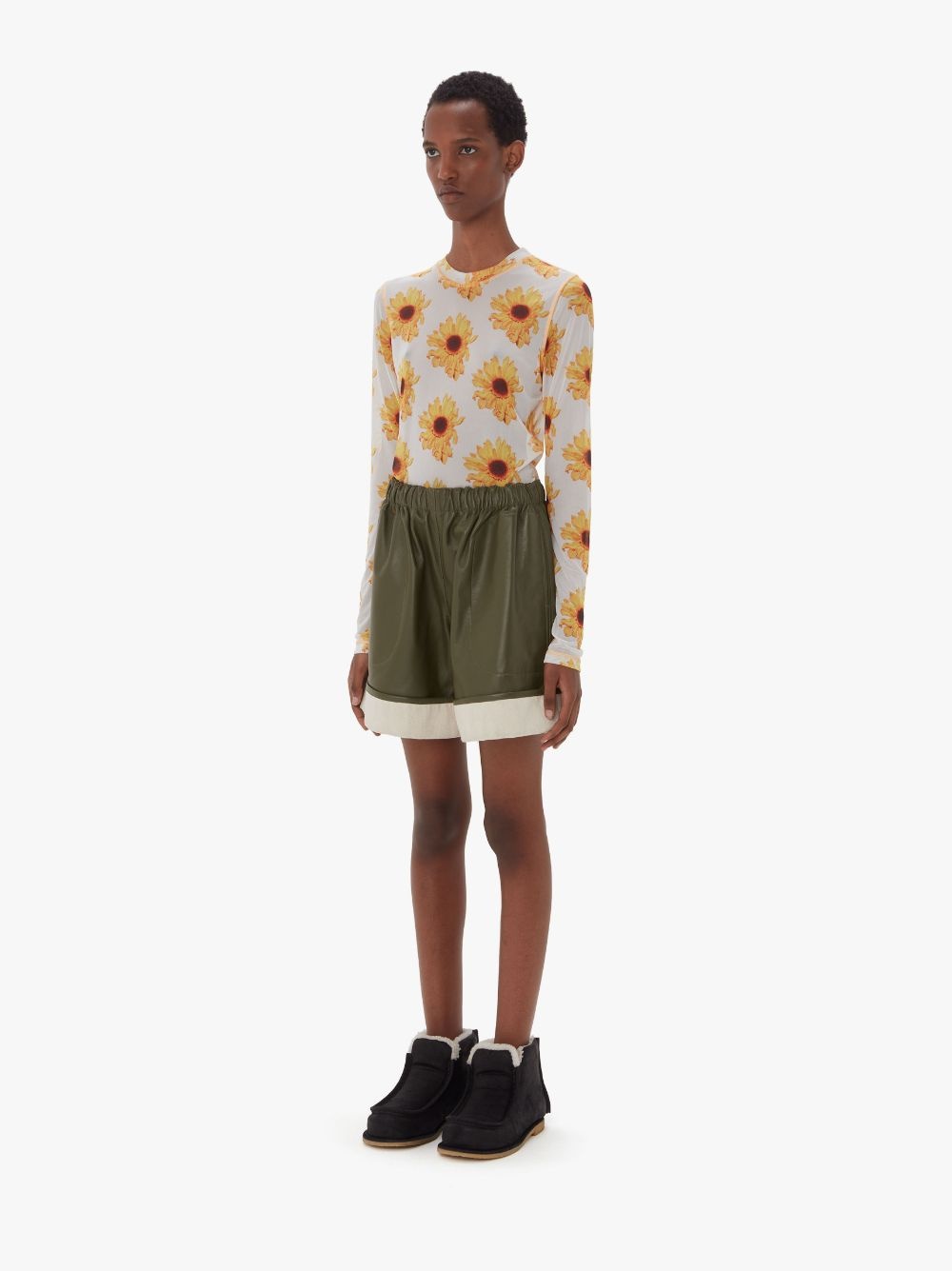 CONTRAST LEATHER HEM SHORTS - 4