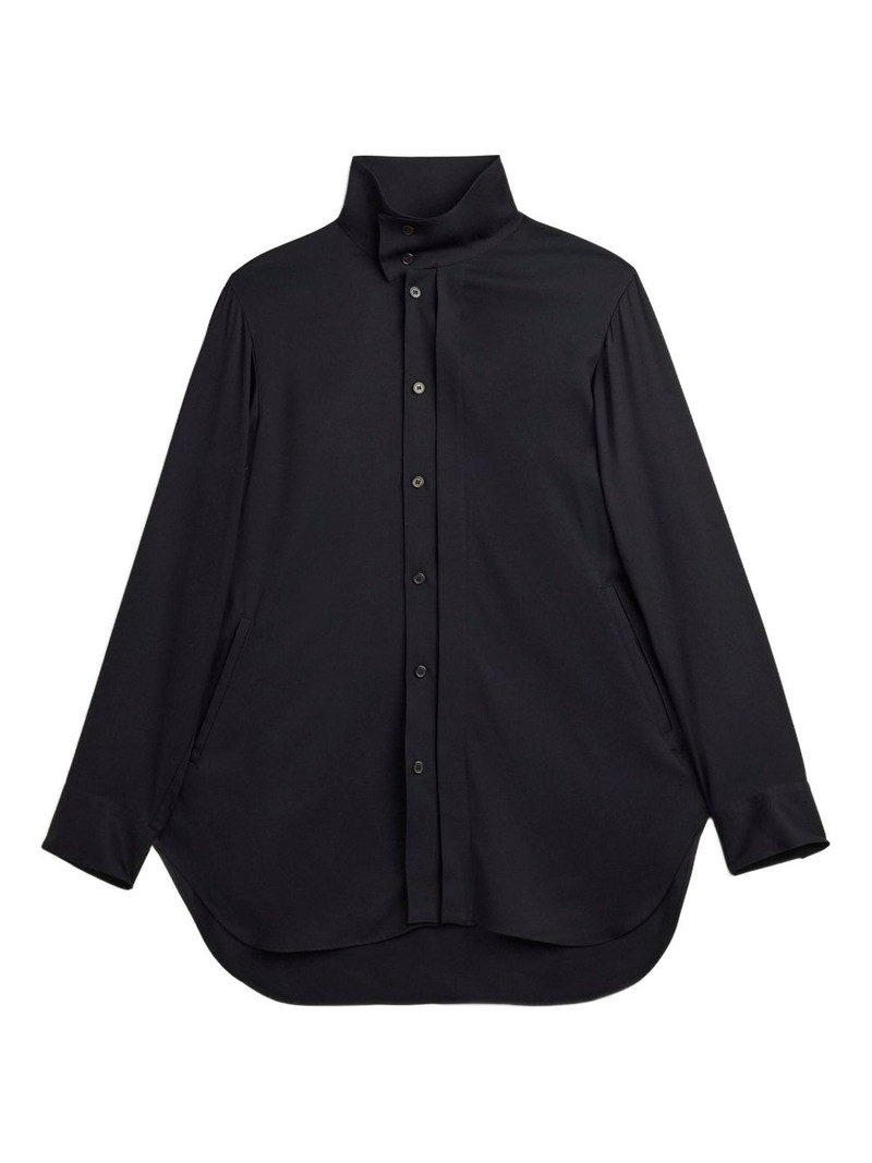 high-neck curved-hem shirt 1