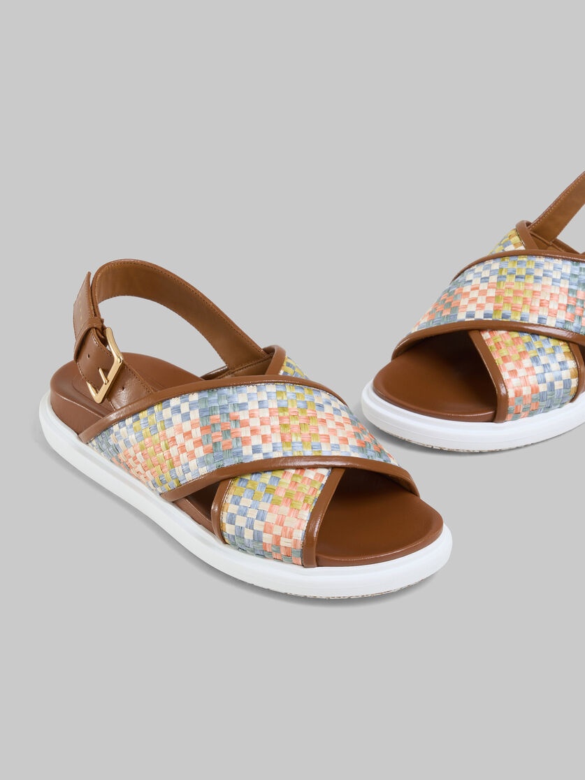 FUSSBETT SANDALS IN BROWN LEATHER AND RAFFIA-EFFECT FABRIC - 5