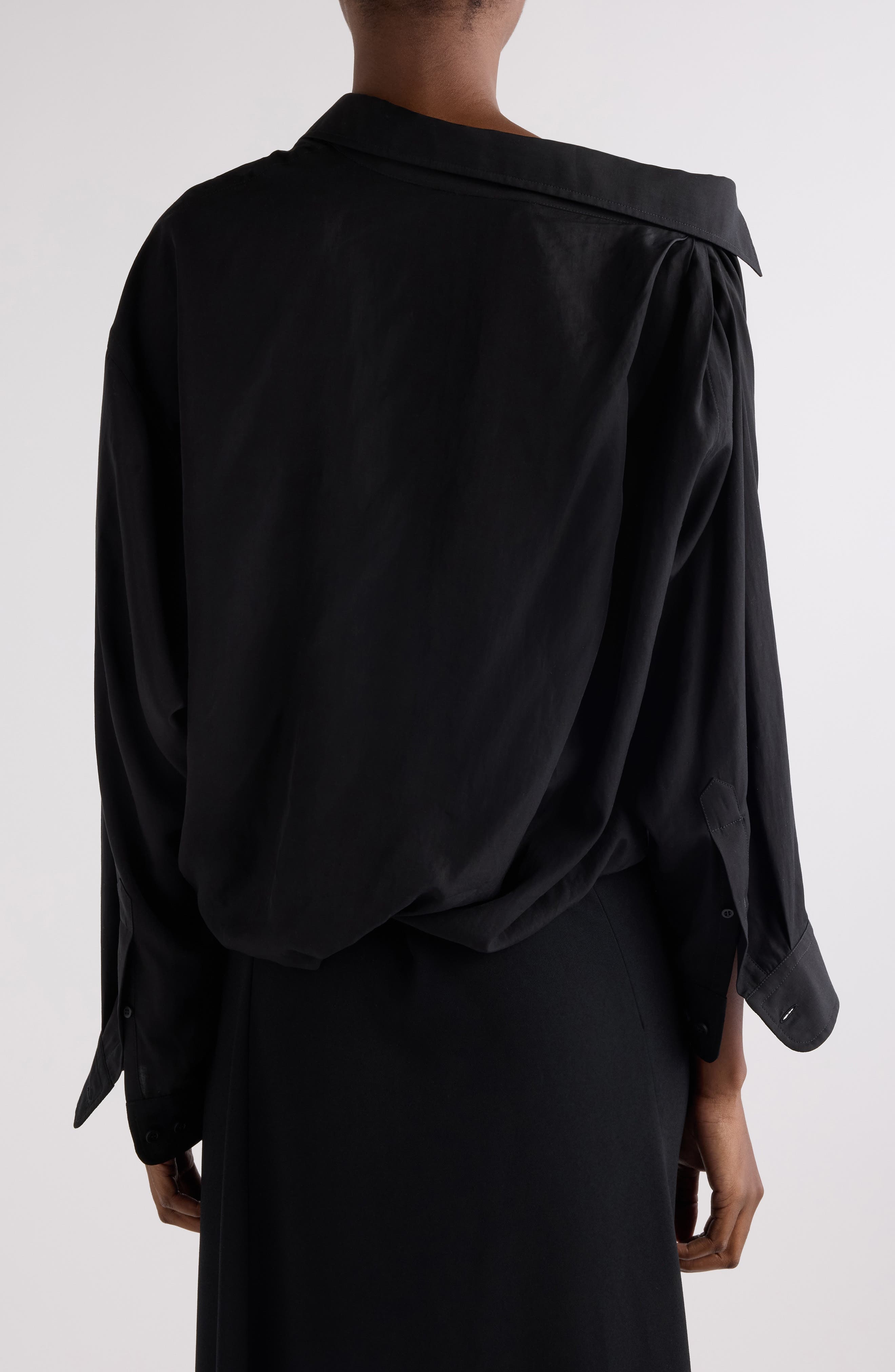 Balenciaga One-Shoulder Button-Up Shirt in 1000 Black at Nordstrom - 3