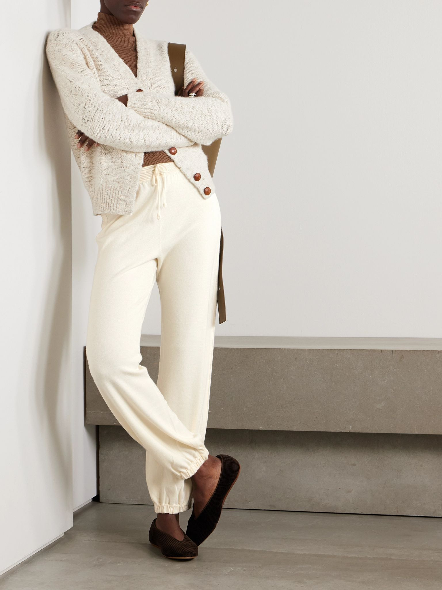 Cashmere tapered track pants Cream - 2
