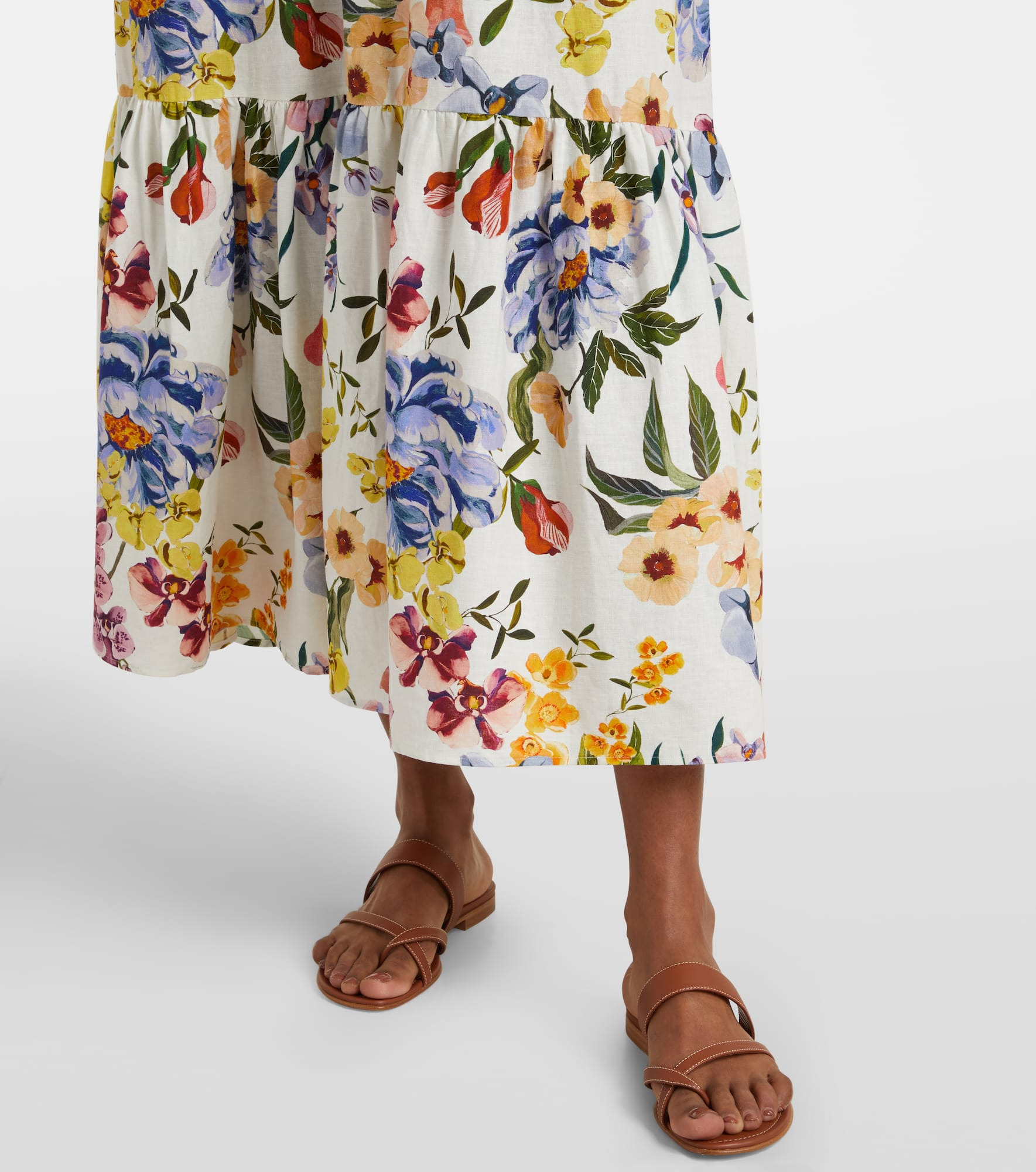 Floral linen-blend midi dress - 5