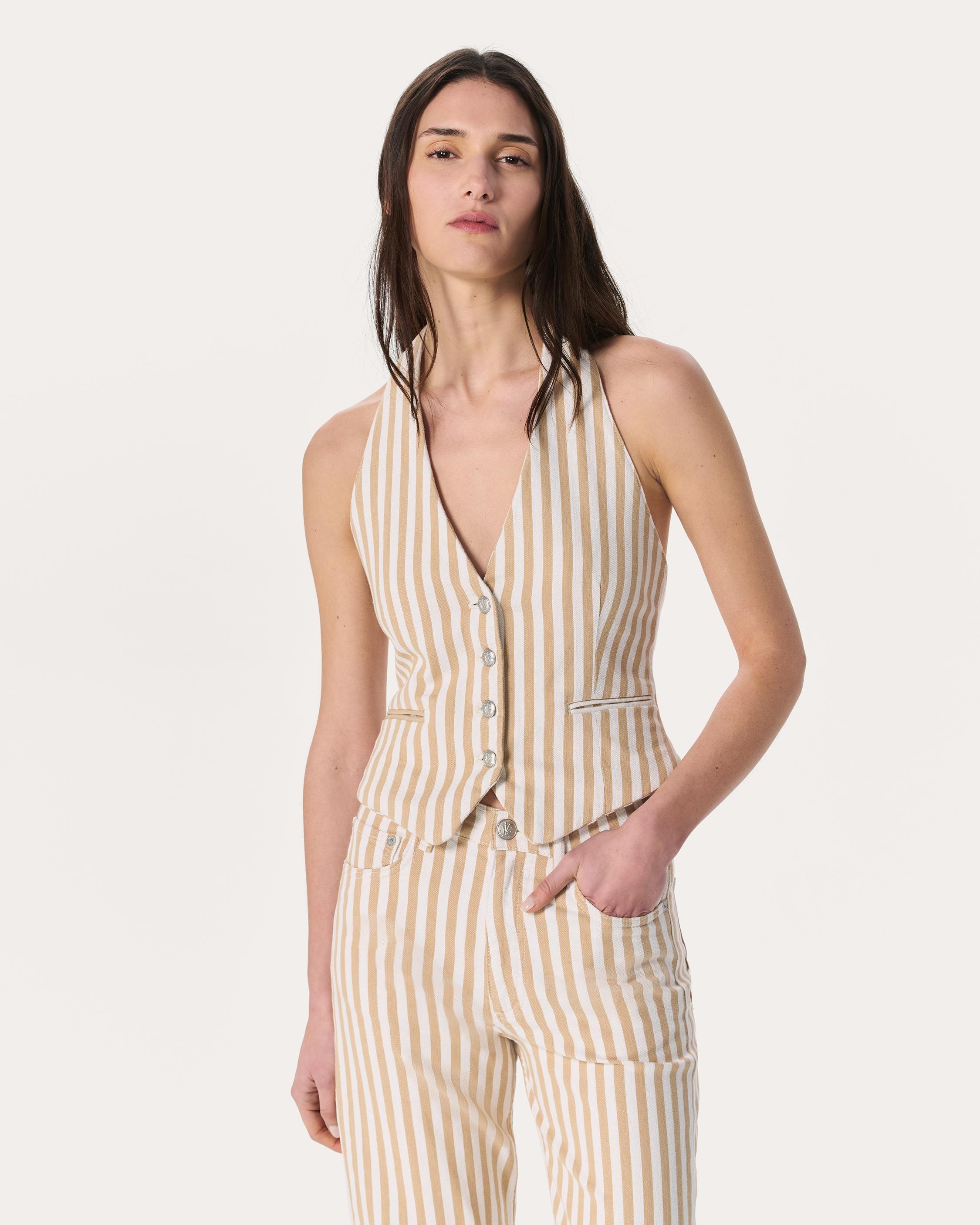 Ethel Striped Denim Vest
Vintage Stretch in Tan Stripe - 2