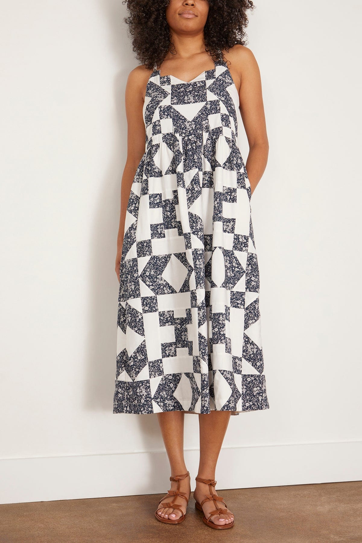 Ana Patchwork Print Tank Dress in Navy - 3