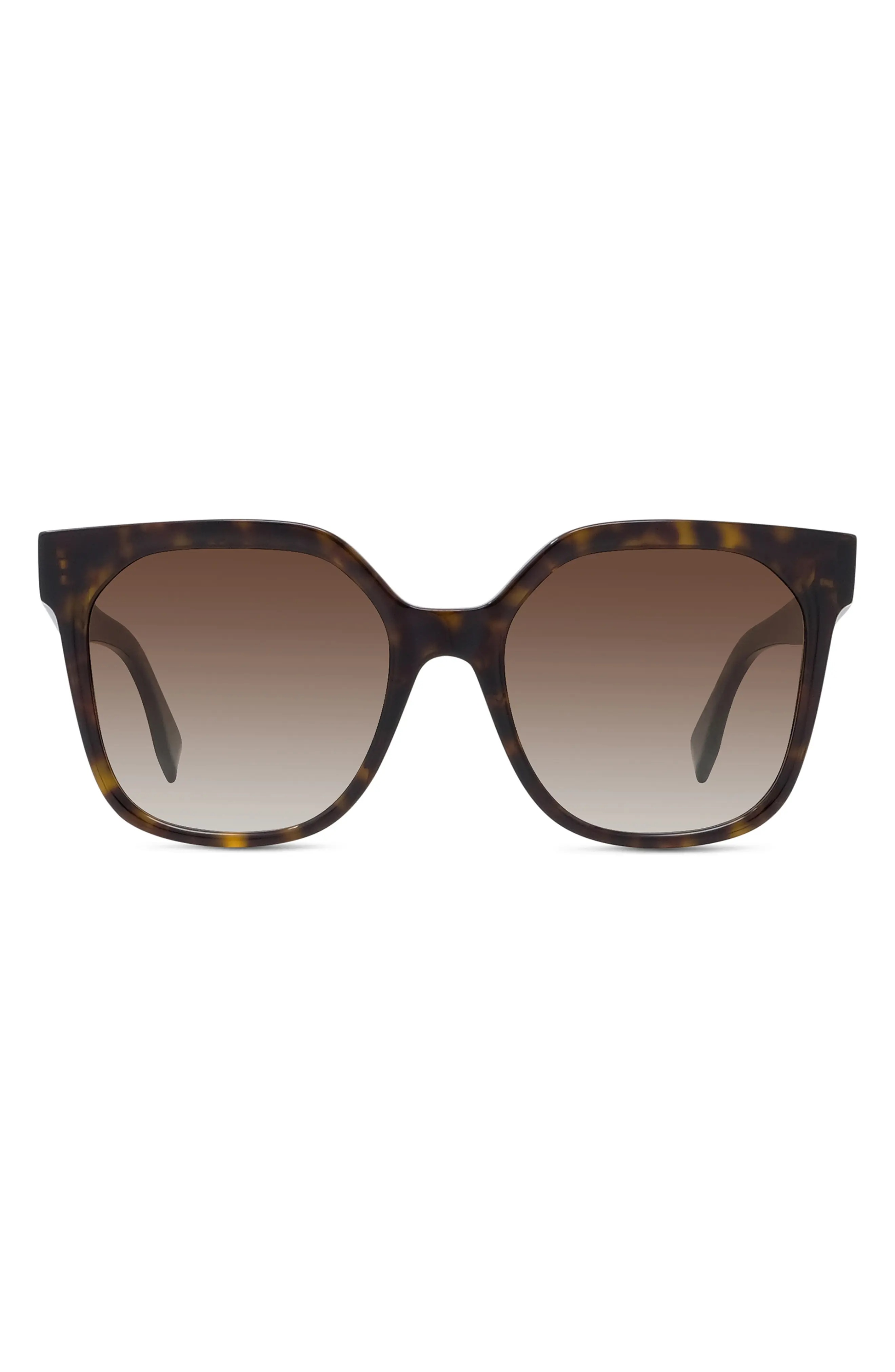 'Fendi Lettering 55mm Gradient Geometric Sunglasses in Dark Havana /Gradient Brown - 1