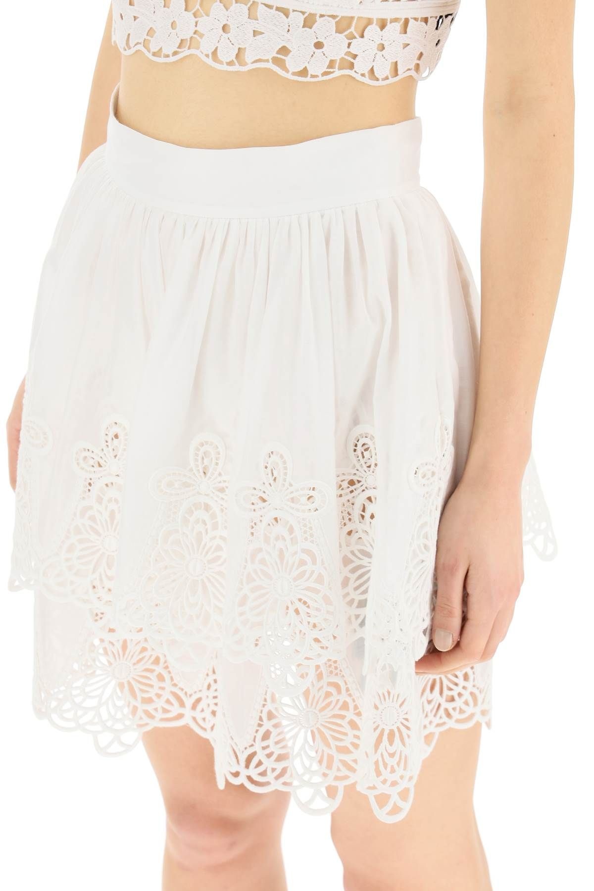 FLOUNCED MINI SKIRT WITH LACE EMBROIDERY - 5