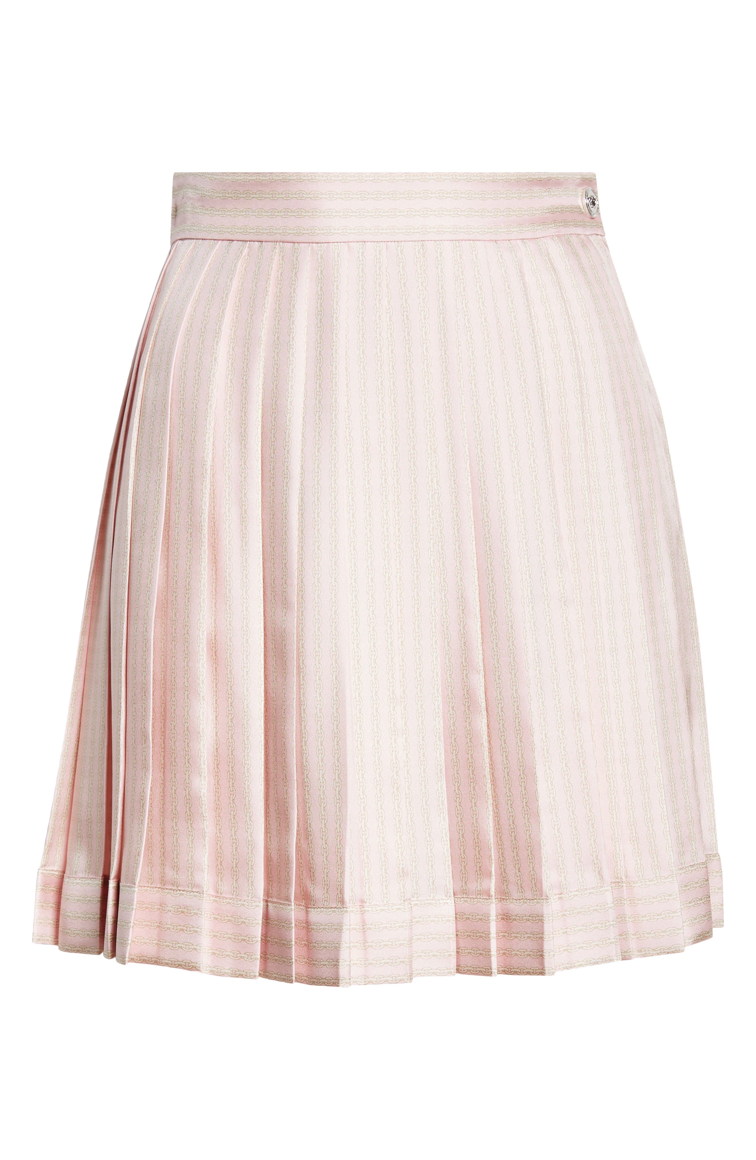 Versace Chain Pinstripe Pleated Silk Twill Skirt in Pastel Pink Milk at Nordstrom - 6