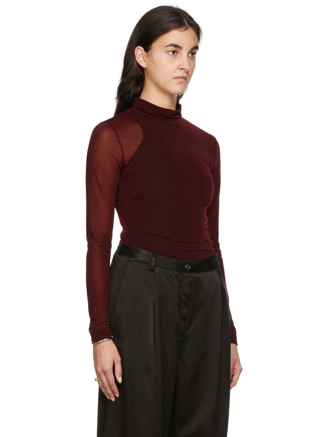 Dries Van Noten Burgundy Semi-Sheer Turtleneck | REVERSIBLE