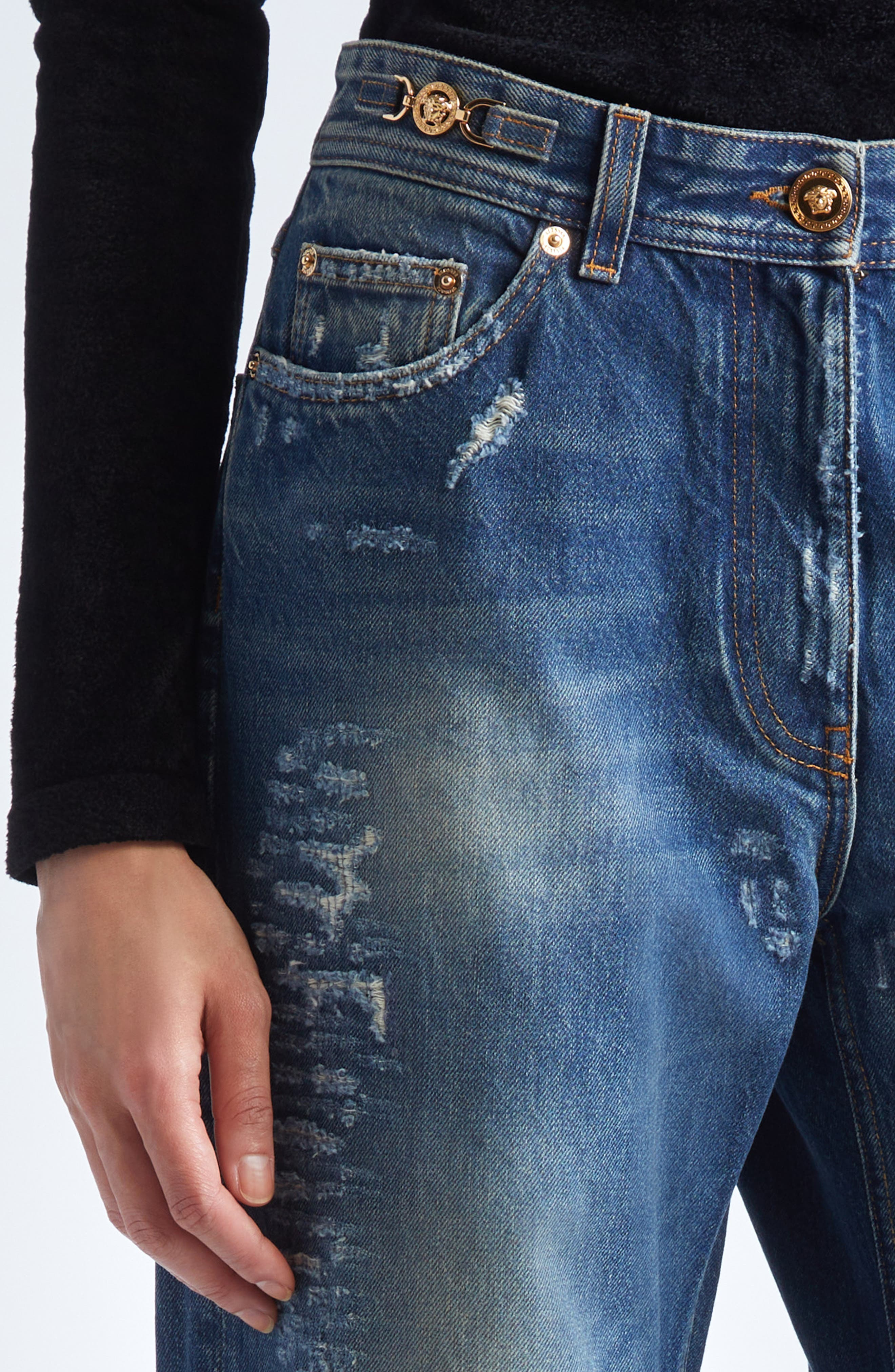 Versace Medusa '95 Distressed Boyfriend Jeans in Medium Blue at Nordstrom - 5