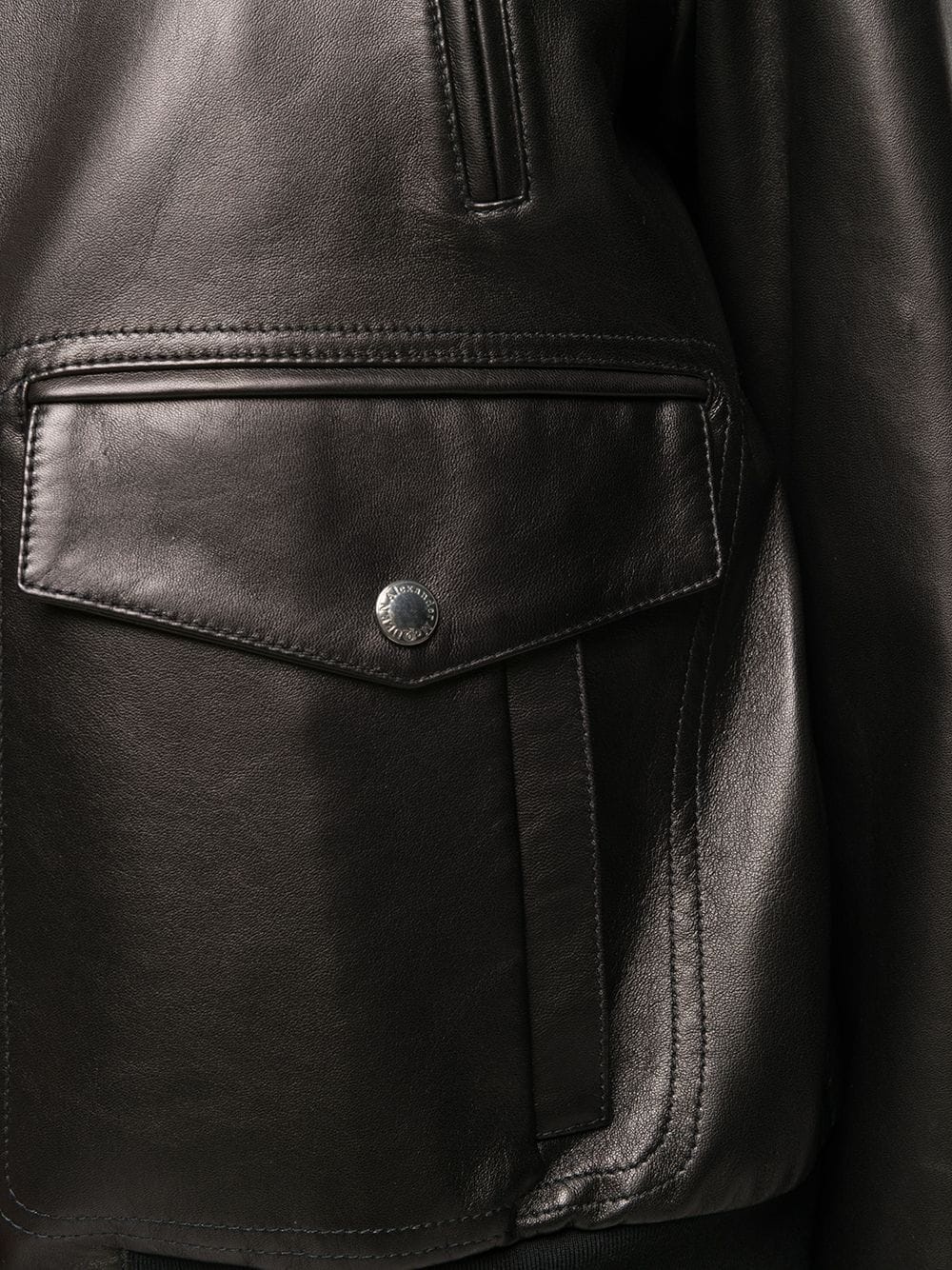 pocket detail leather jacket - 5