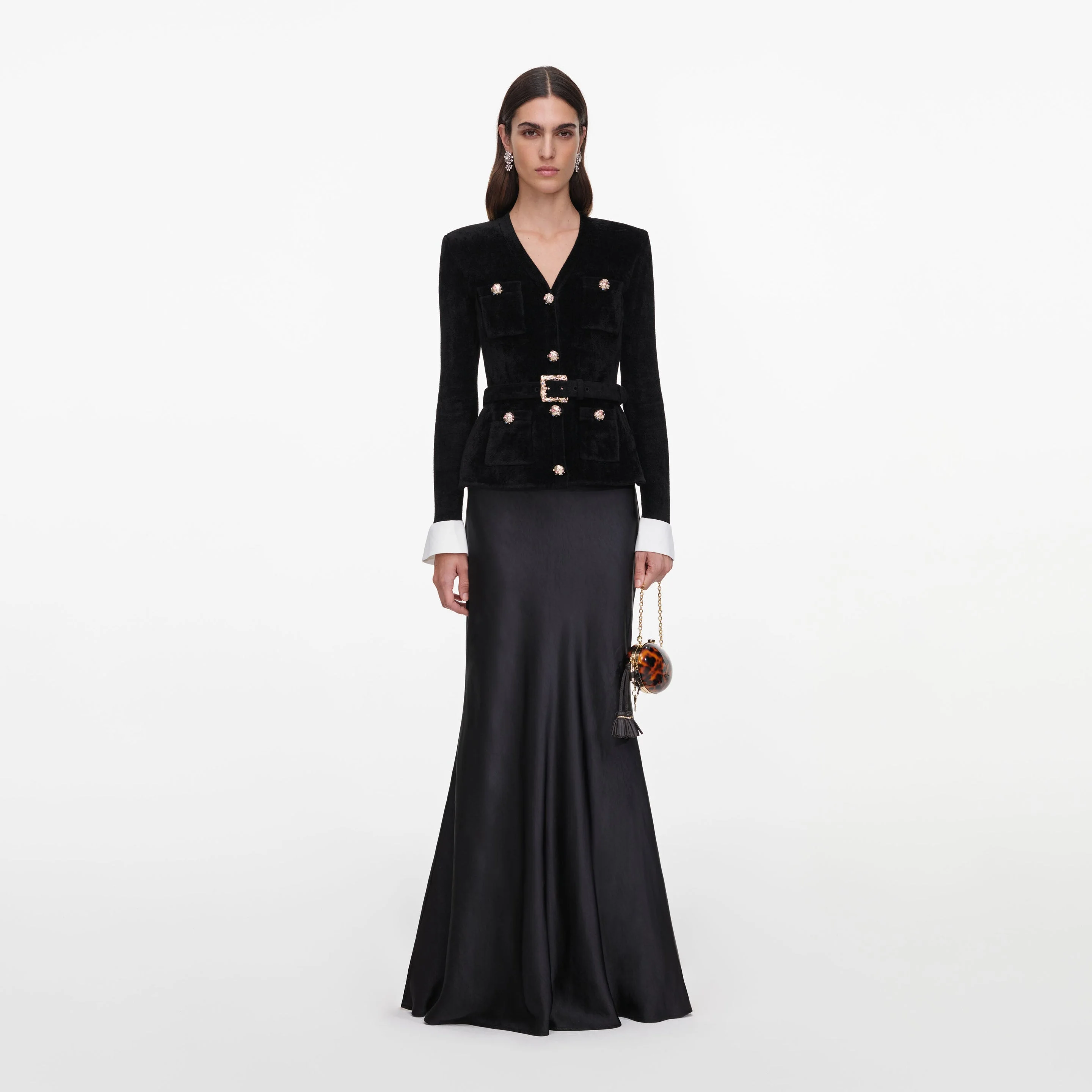 Black Chenille Satin Maxi Dress - 1