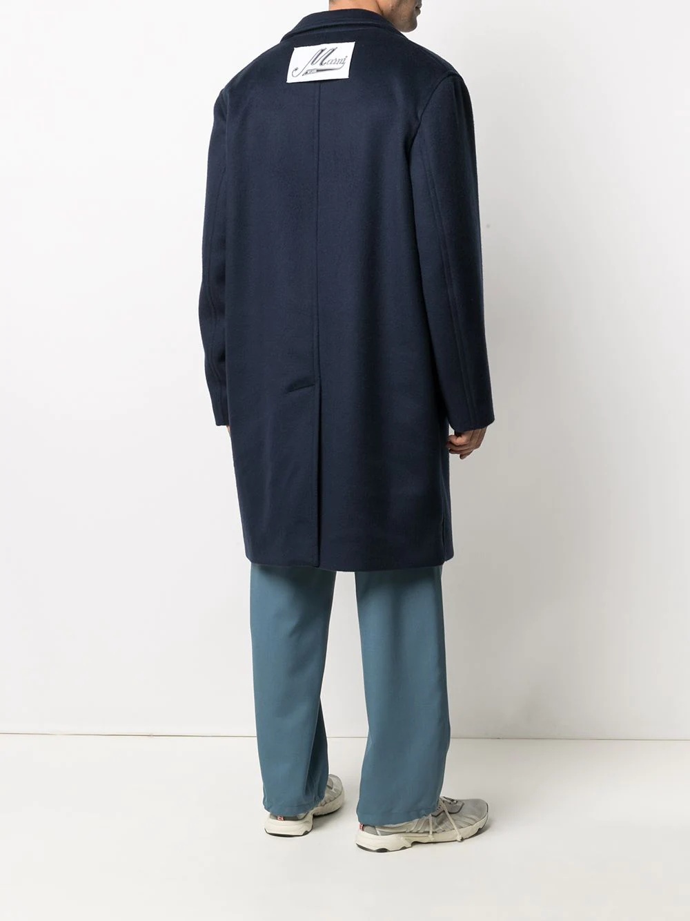 logo-patch tailored mid-length coat - 4