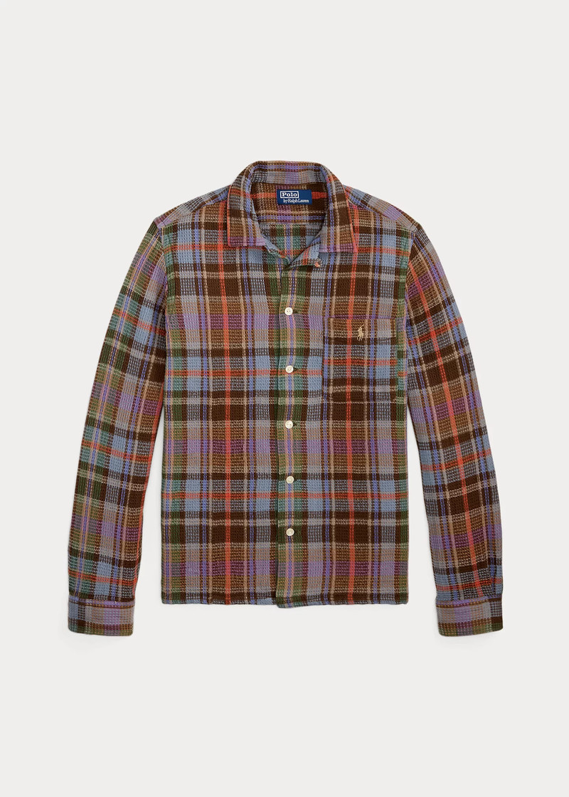 Classic Fit Plaid Waffle Camp Shirt 1