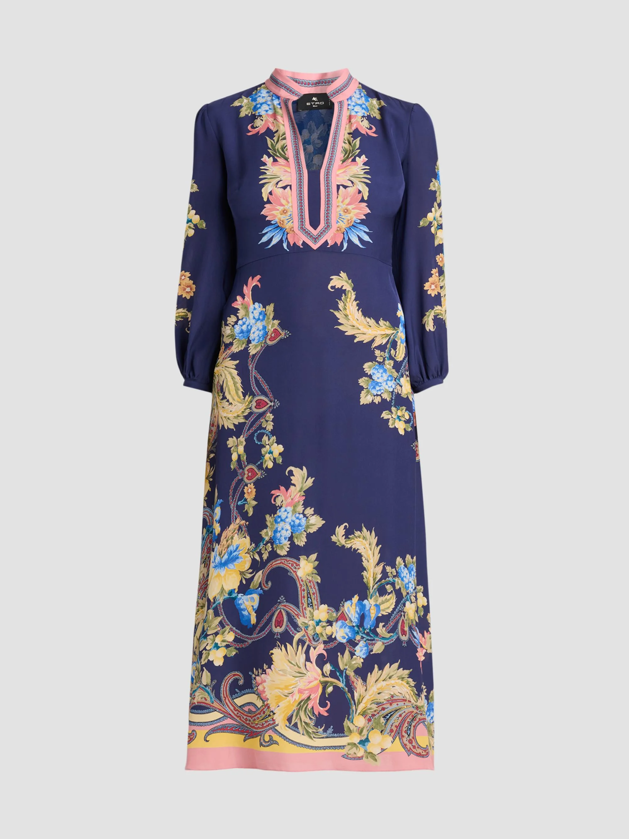 Women's Printed A-Line Midi Dress - Printed Blue - 1