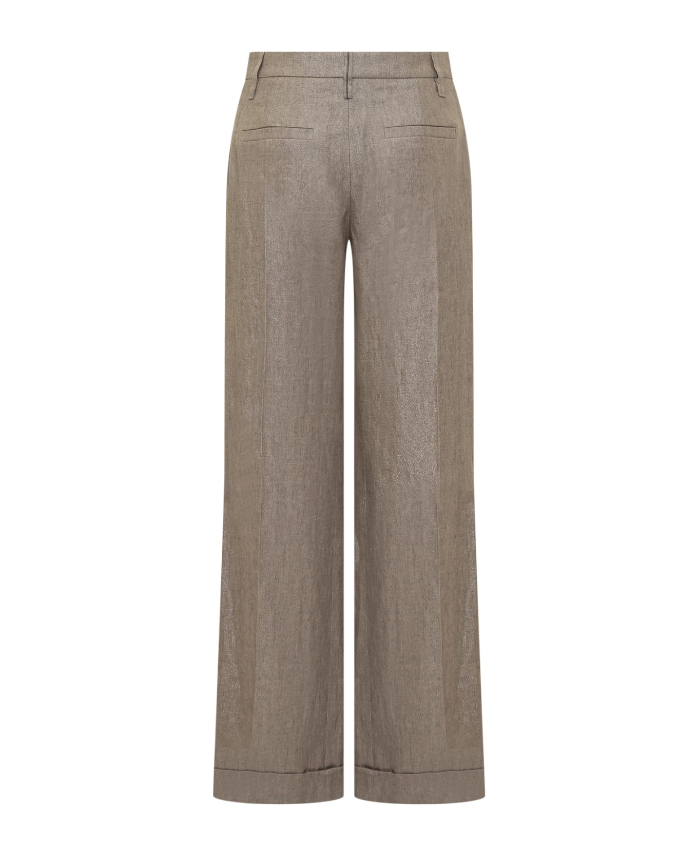 Loose Flared Trousers In Sparkling Twill Linen With Monile - 2