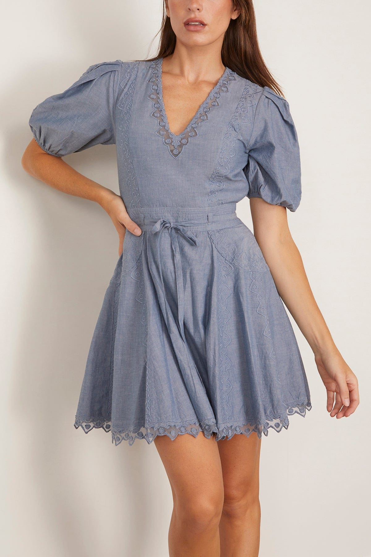 Camila Short Sleeve Mini Dress in Chambray - 3