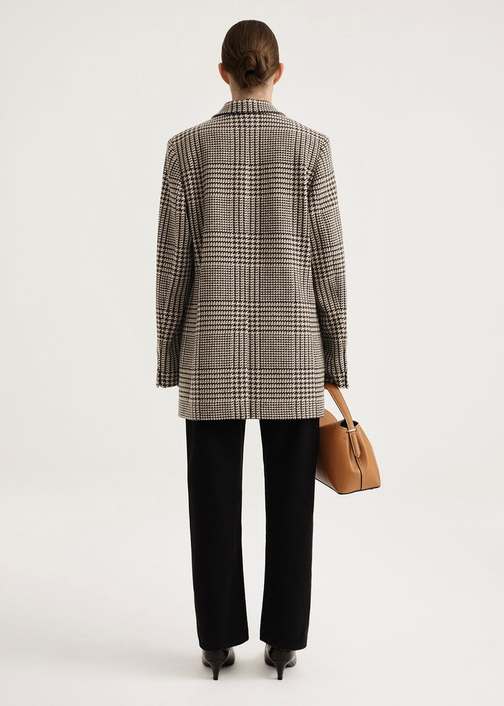 Longline wool blazer brown check - 4