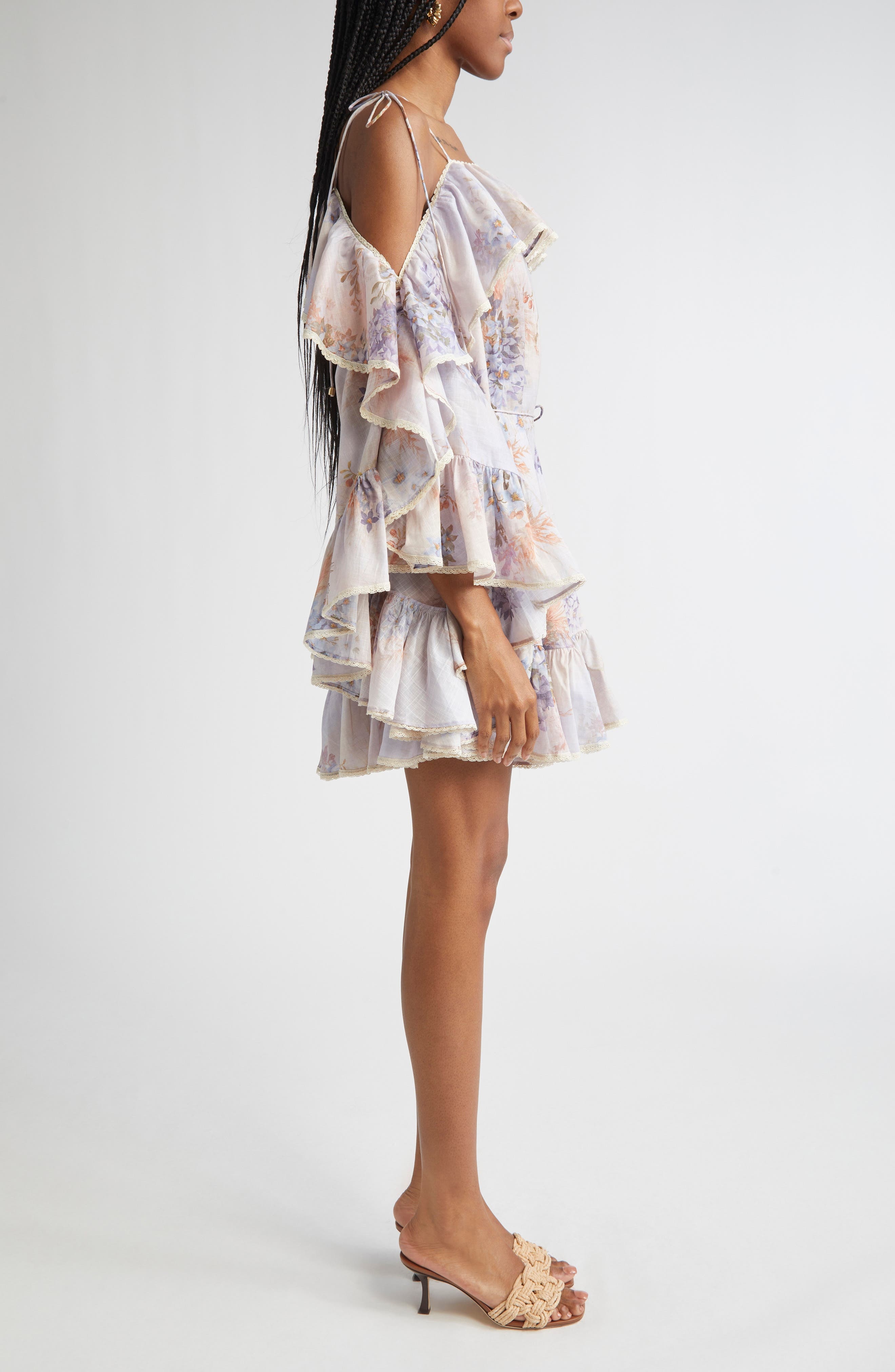 Zimmermann Cascadian Floral Print Ruffle Minidress in Lilac Botanical Floral at Nordstrom - 3