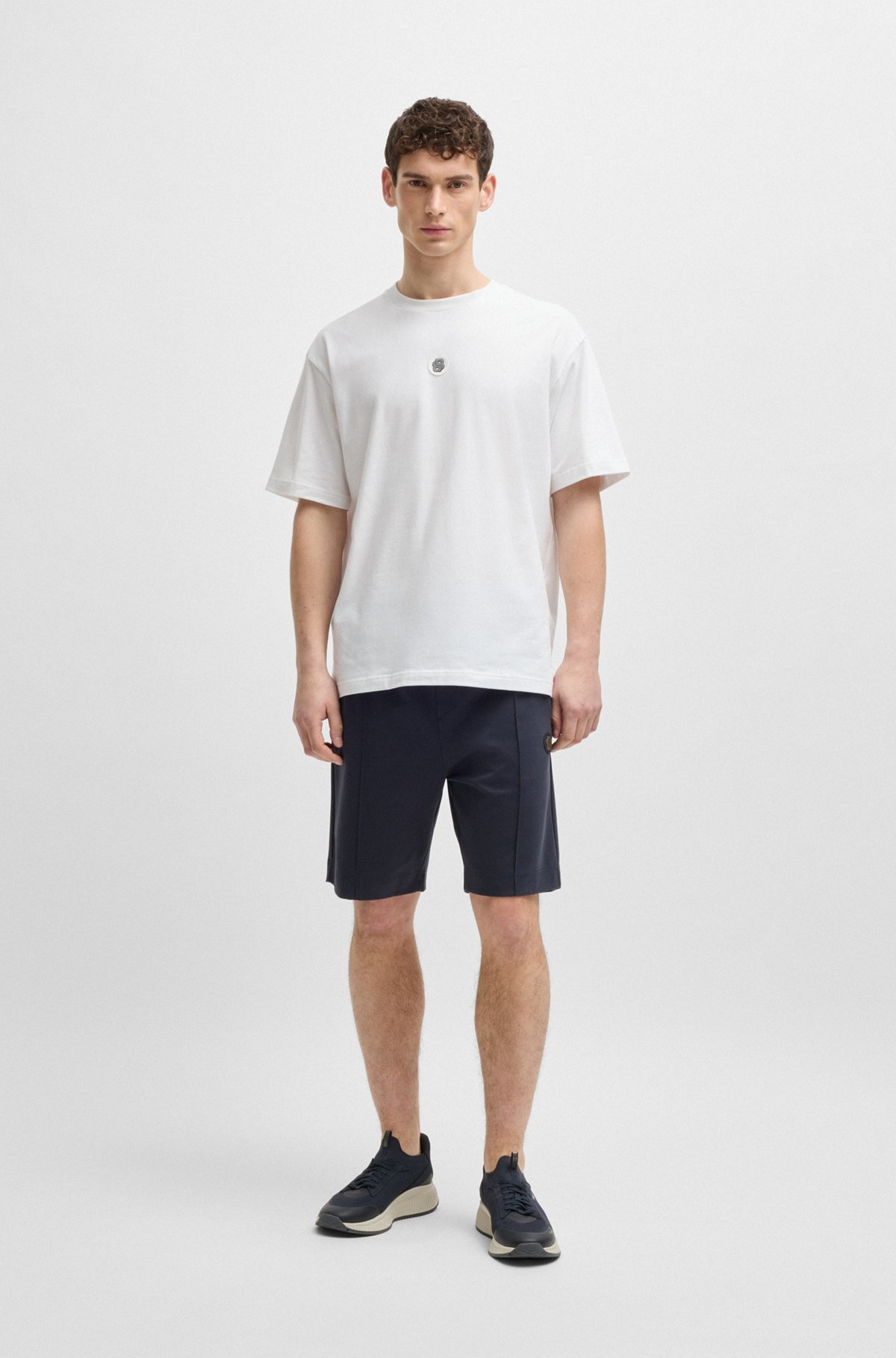 STRETCH-COTTON T-SHIRT WITH DOUBLE B MONOGRAM - 4