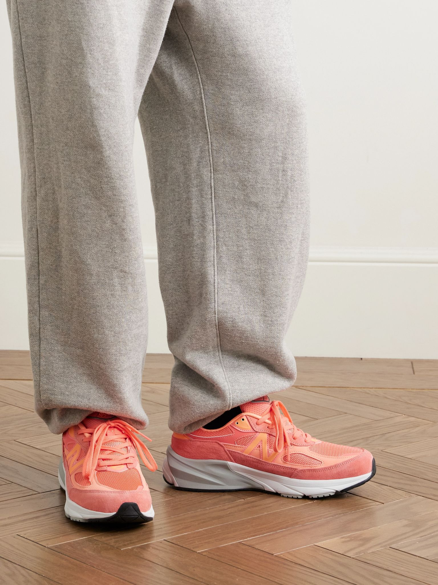 990 V6 Leather-Trimmed Suede and Mesh Sneakers Pink - 2