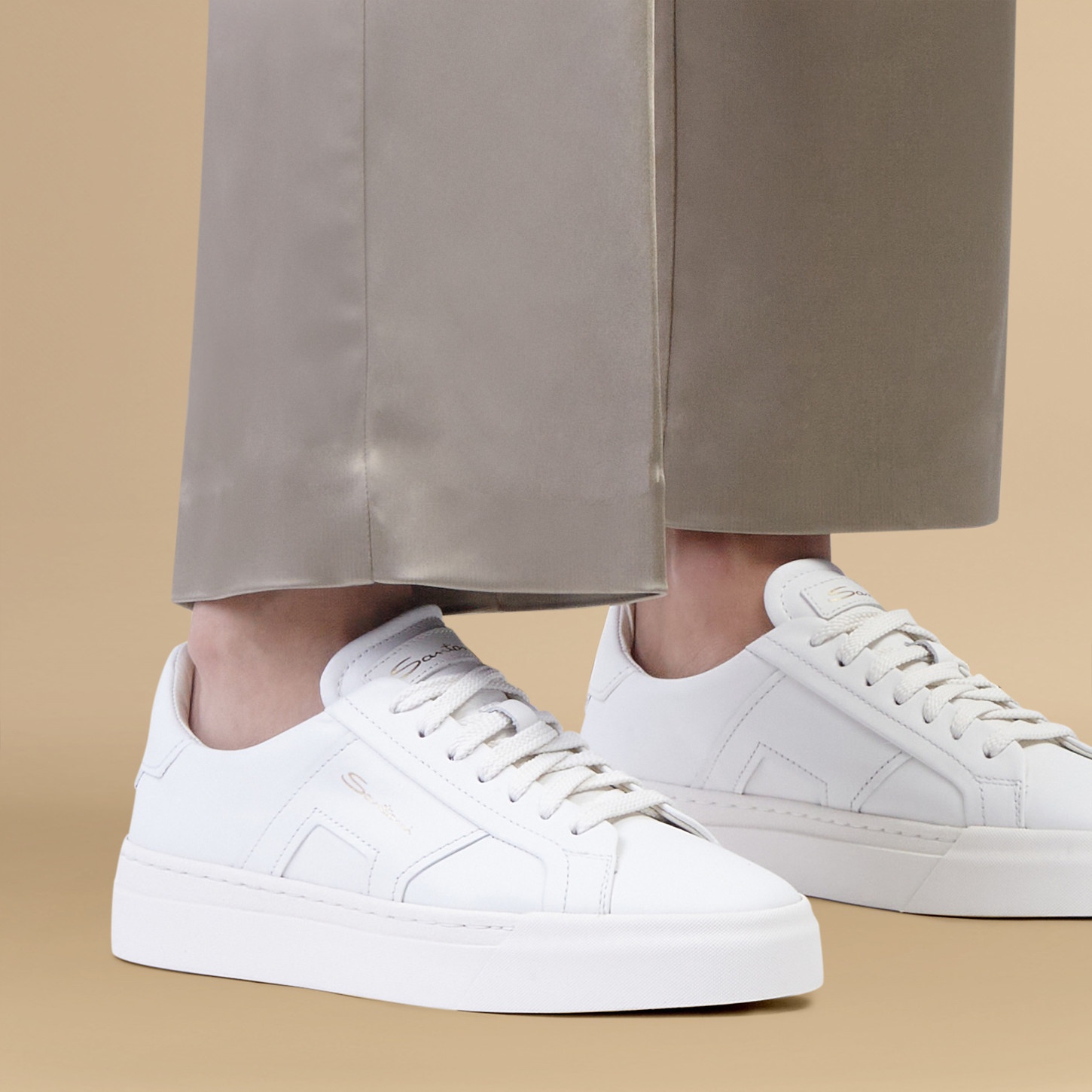 Women’s white leather double buckle sneaker - 2