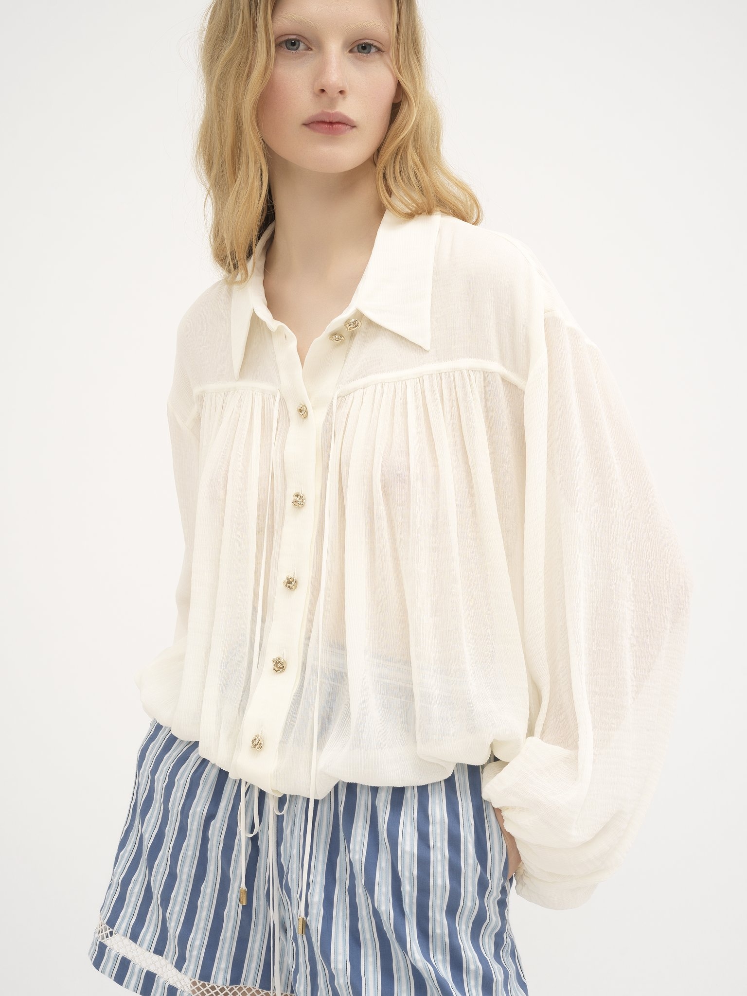 FLOWING GATHERED COTTON SHIRT - 3