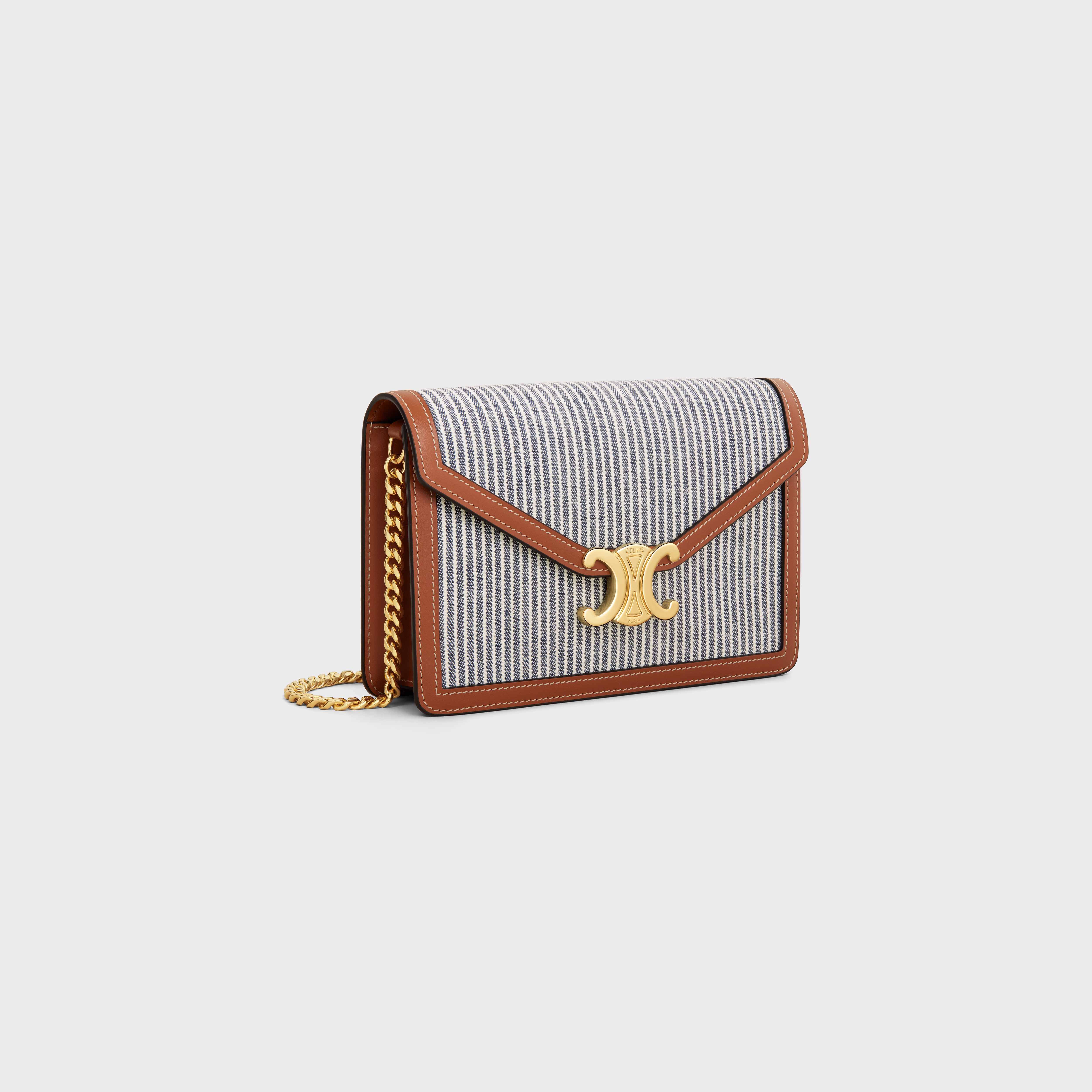 CELINE WALLET ON CHAIN MARGO in STRIPED TEXTILE AND CALFSKIN