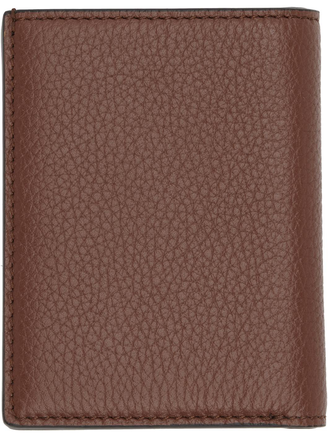 Tan Grain Leather Folding Card Holder - 2
