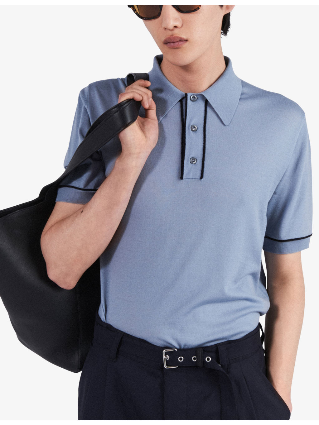 Contrast-piping regular-fit wool polo shirt - 3