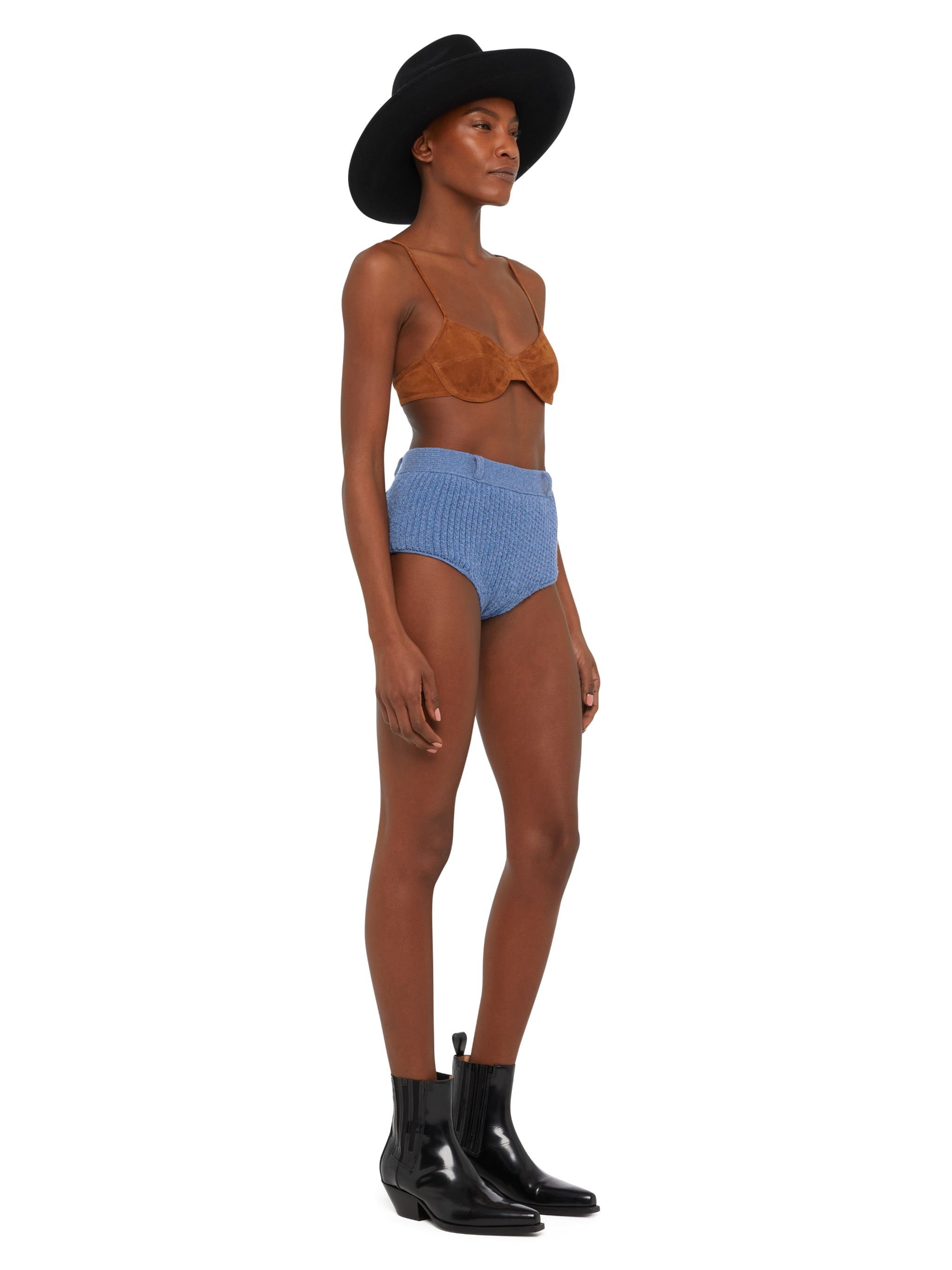 Knitted Ribbed Denim-No-Denim Culotte - 5