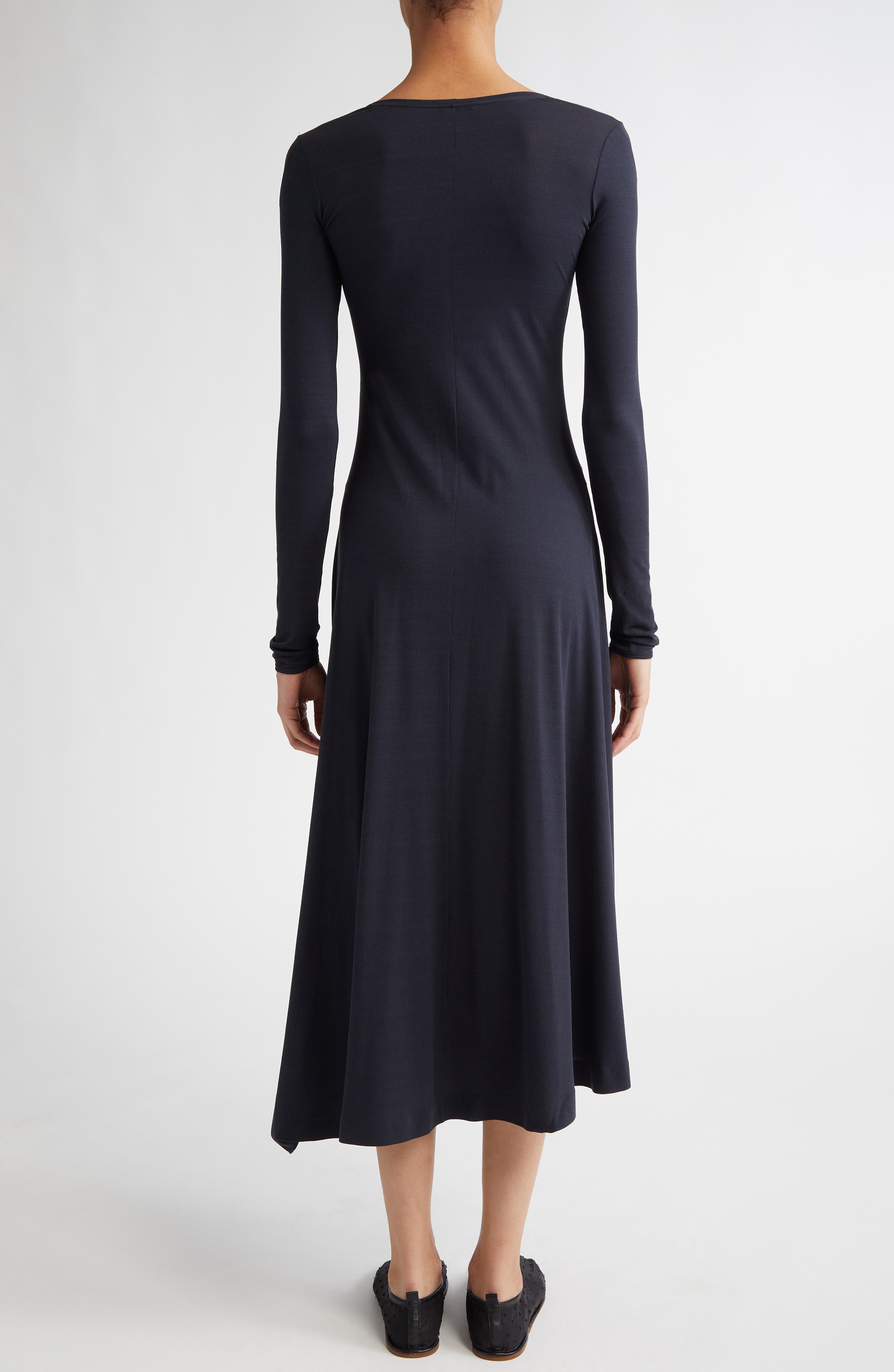FFORME Jo Long Sleeve Stretch Silk Crepe Jersey Asymmetric Dress in Navy at Nordstrom - 2