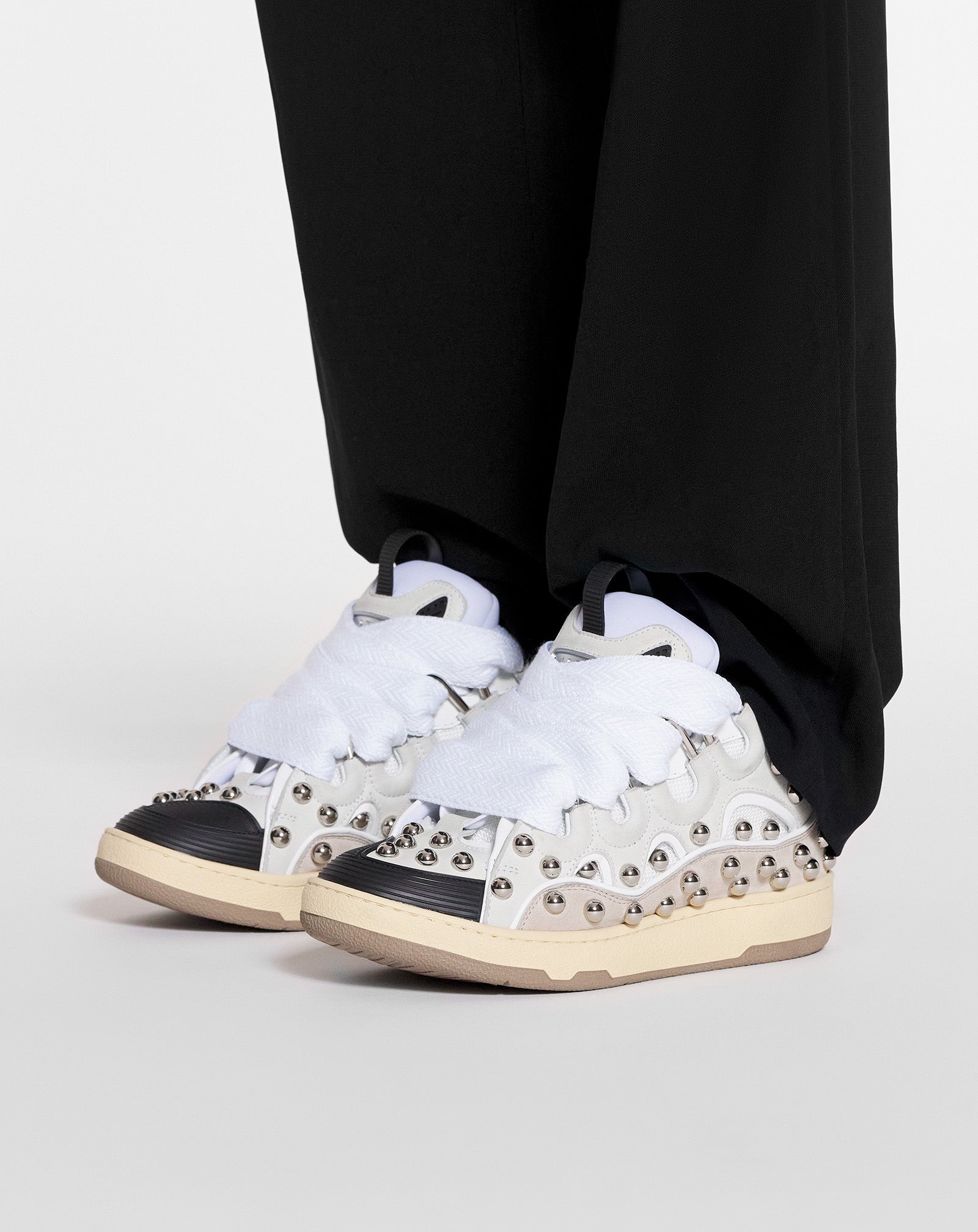 Lanvin Studded Leather Curb Sneaker White (Women's