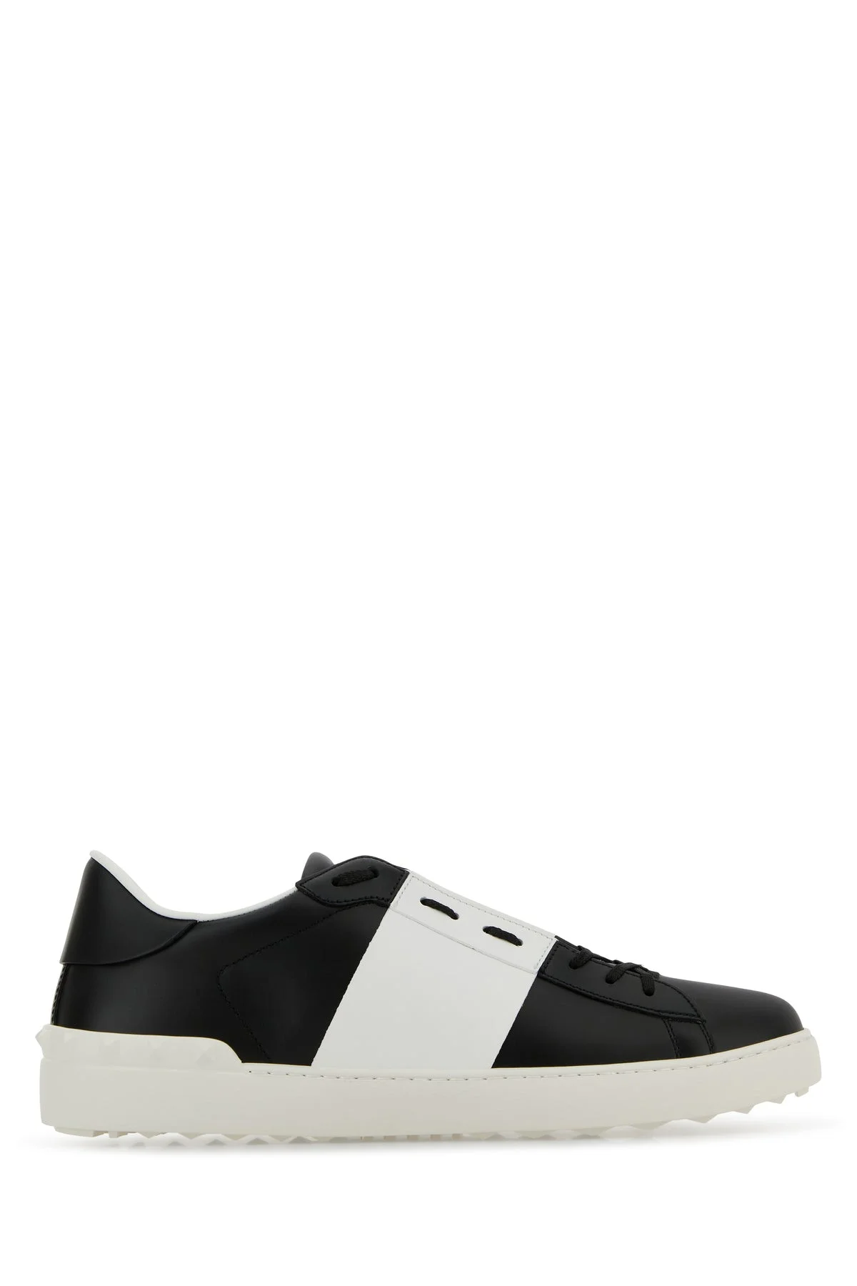 Black leather Open sneakers with white band - 1