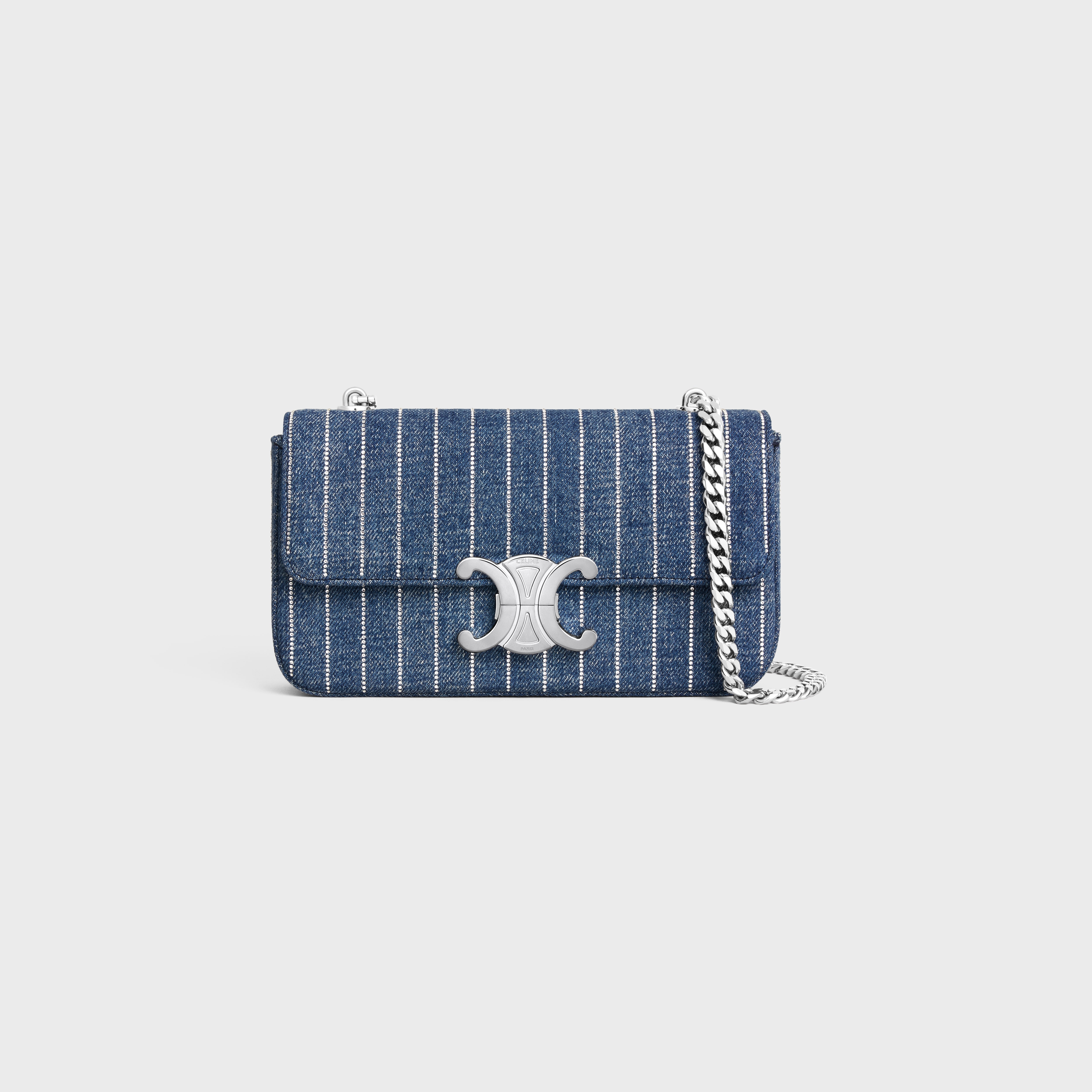CHAIN SHOULDER BAG CLAUDE IN STRIPED DENIM WITH STRASS - 1