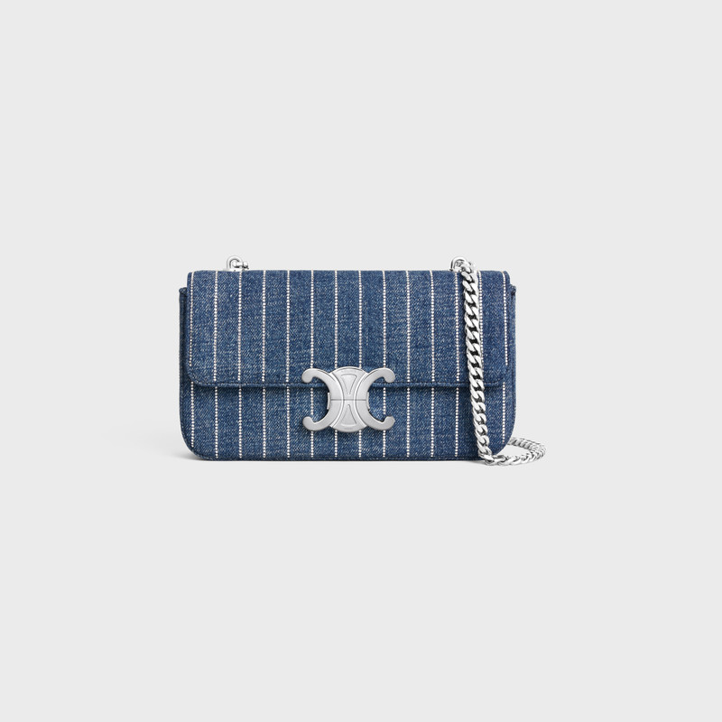 CHAIN SHOULDER BAG CLAUDE IN STRIPED DENIM WITH STRASS 1