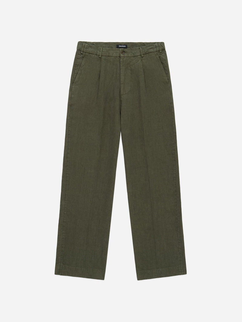 Pleated Trouser - Olive Linen - 1
