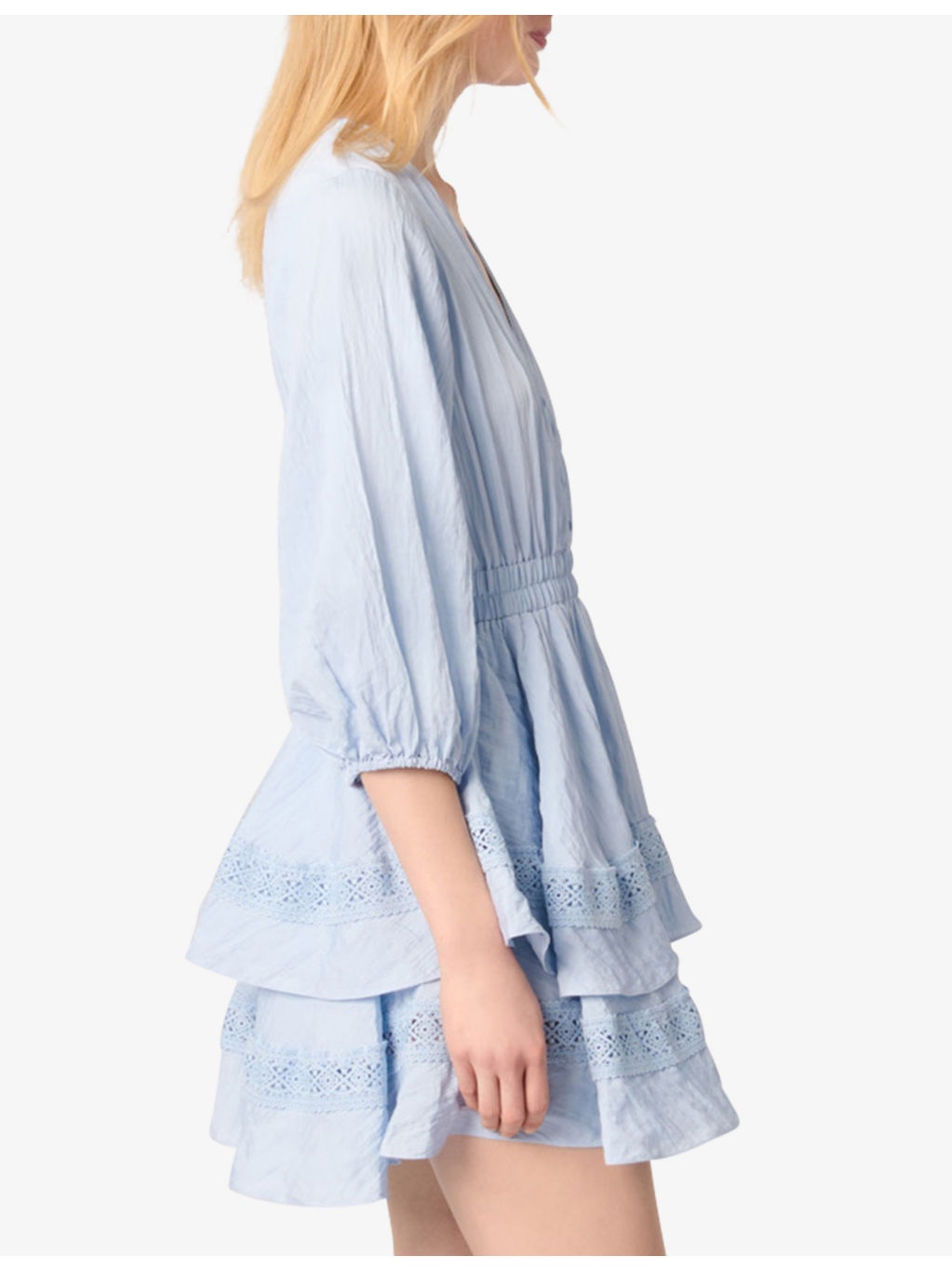 Lace-Trim Tiered Woven Mini Dress - 3