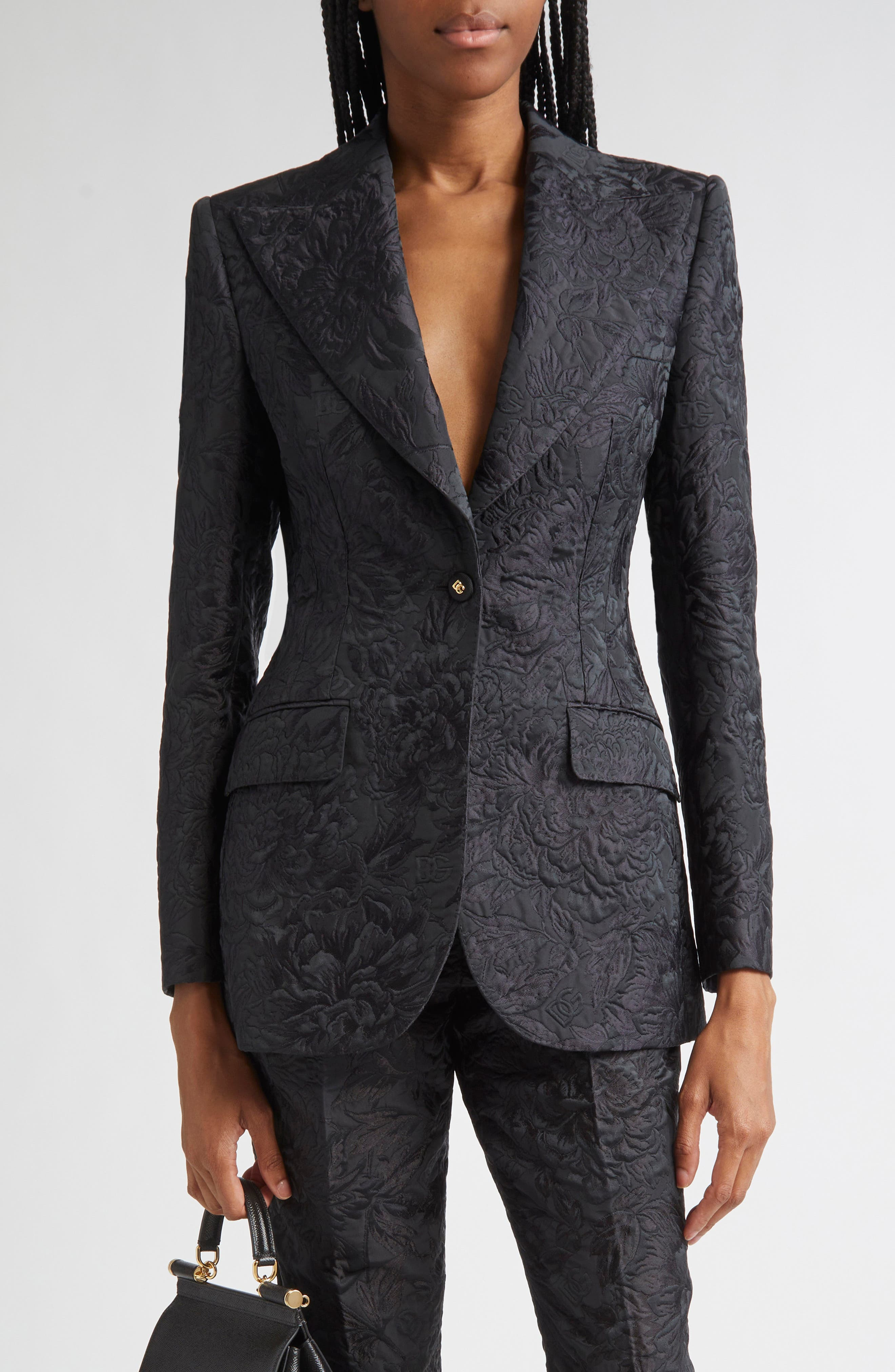 Dolce&Gabbana One-Button Floral Brocade Blazer in N0000 Nero at Nordstrom - 1