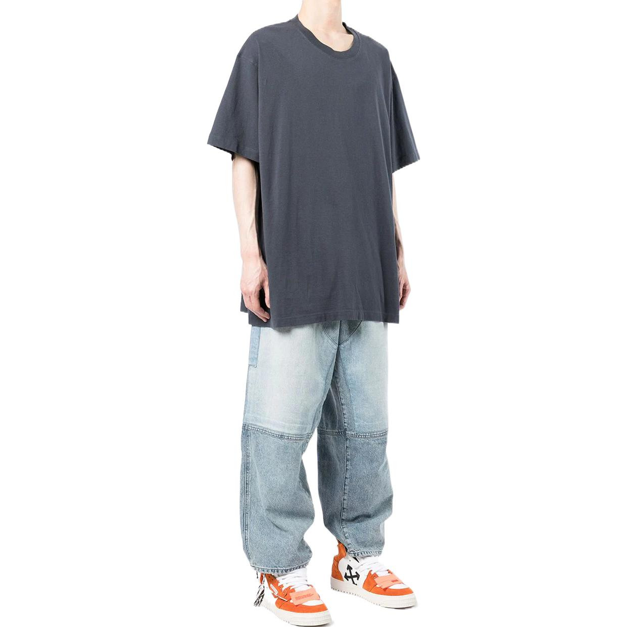 Men's Off-White Stripe Printing Short Sleeve Loose Fit Navy Blue T-Shirt OMAA038S22JER0024646 - 3
