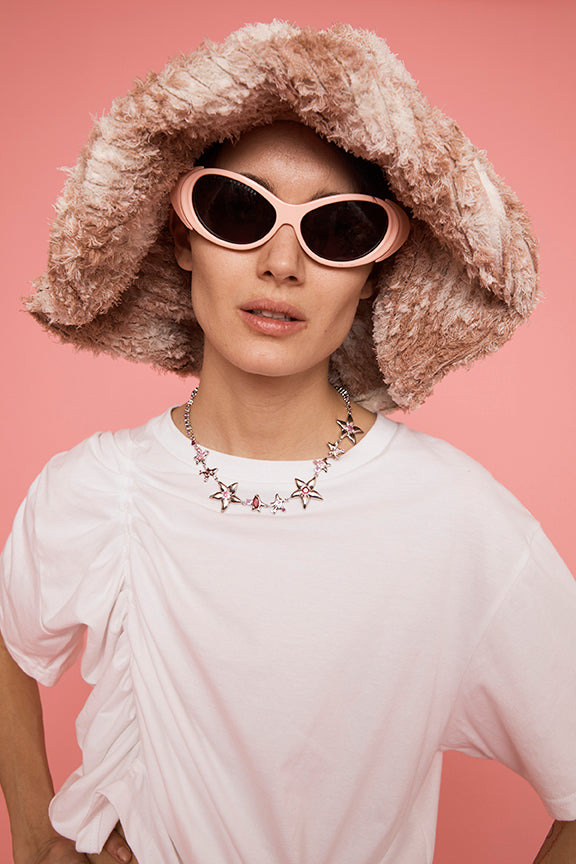 PEACH PLAID CLYDE X COLLINA STRADA MALA HAT - 2