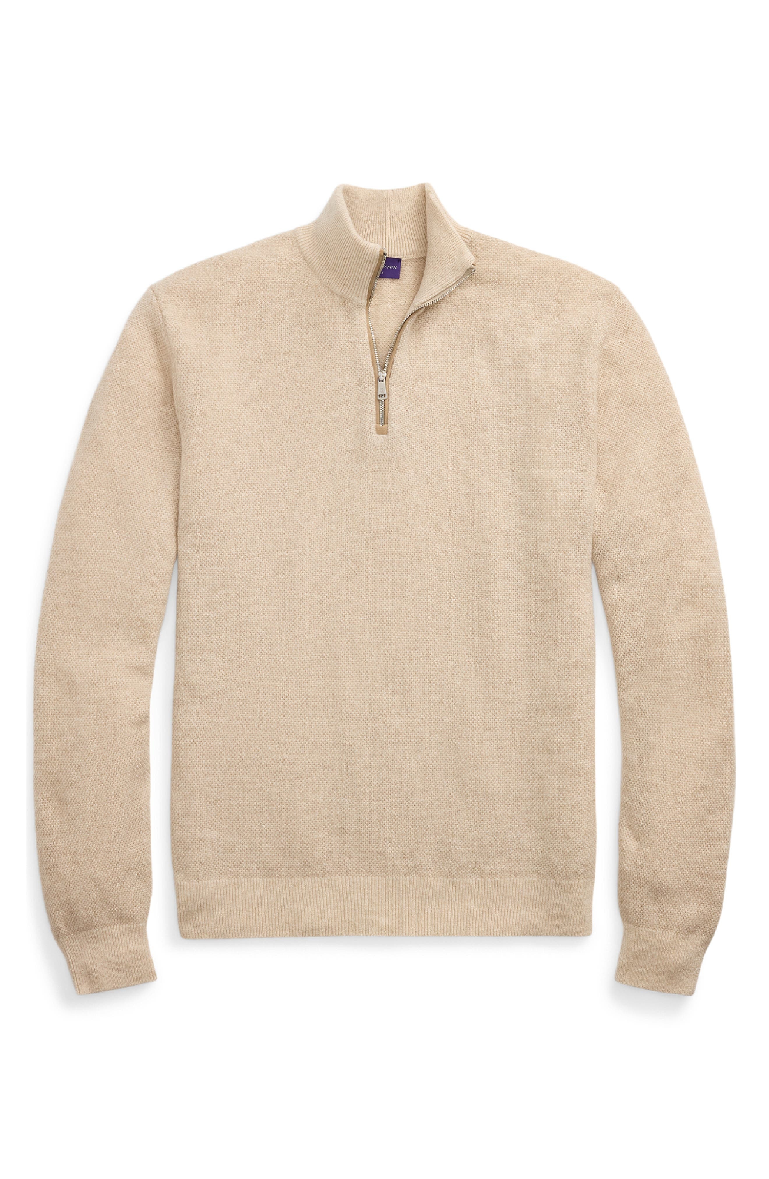 Ralph Lauren Purple Label Bird's Eye Cashmere Half Zip Sweater in Summer Sand Multi at Nordstrom - 4