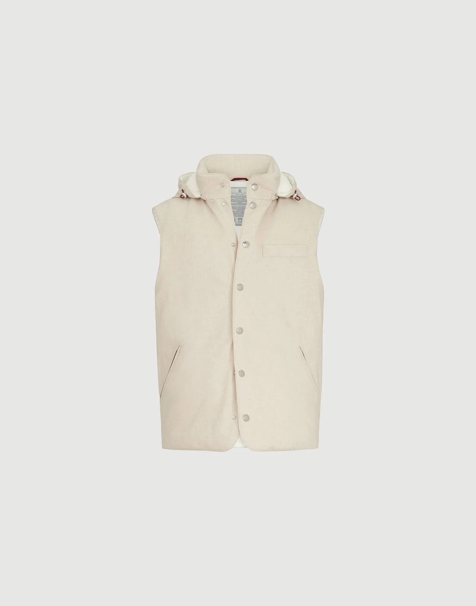 Bonded wool flannel down vest with detachable hood - 1