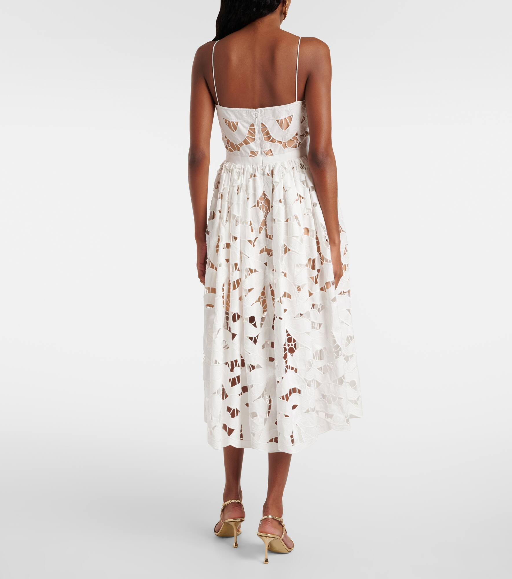 Bow lace linen and cotton midi dress - 3