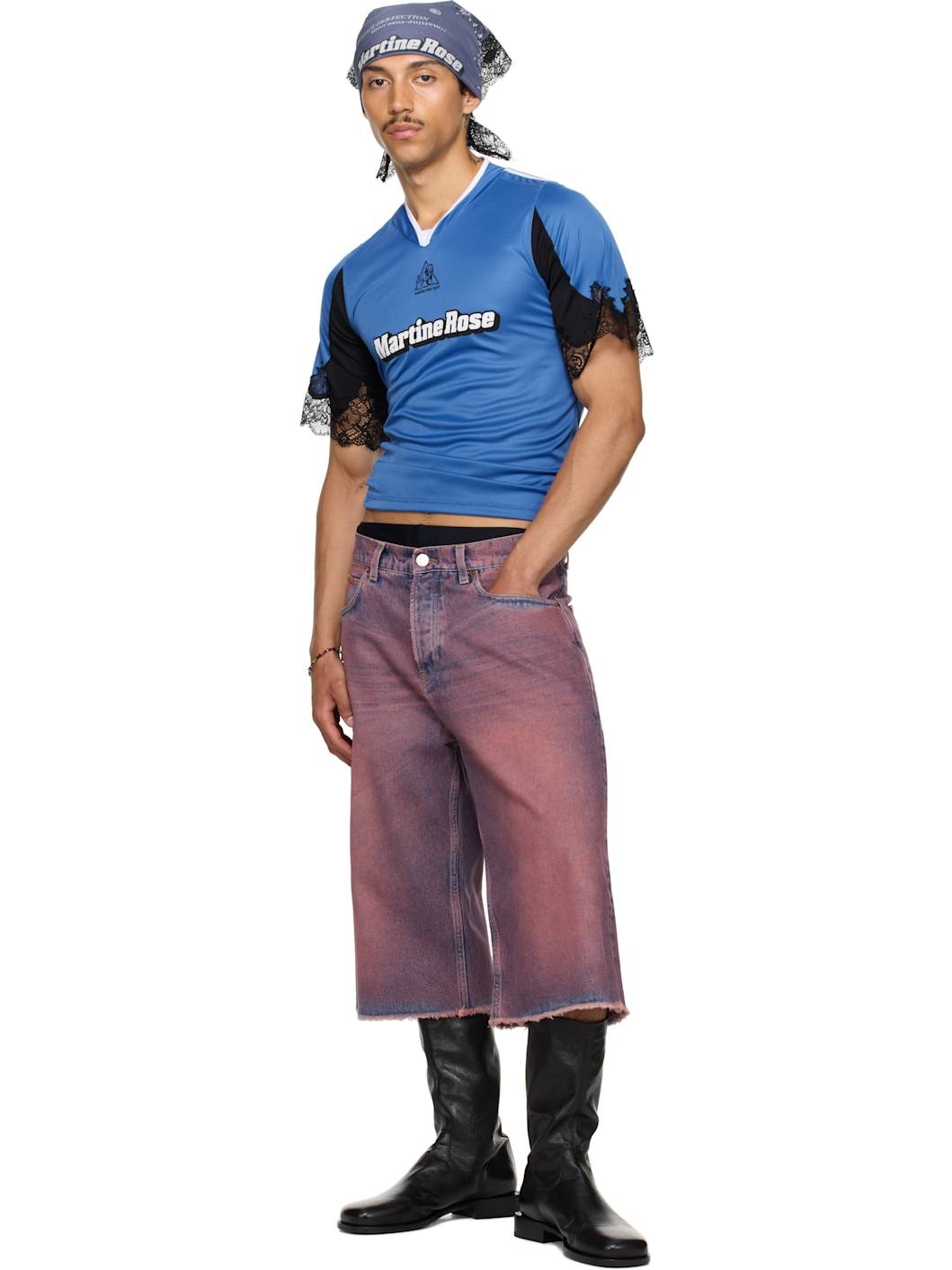 SSENSE Exclusive Blue Lace Trim Football Jersey Top - 5