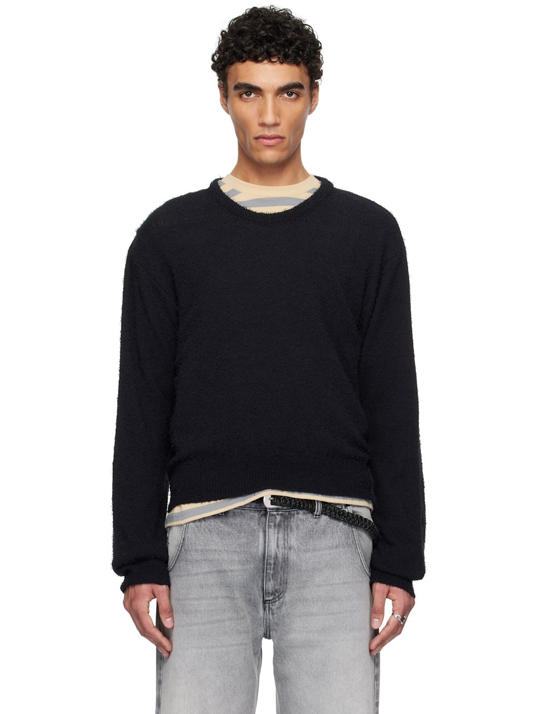 Black Phrase Knit Sweater - 1