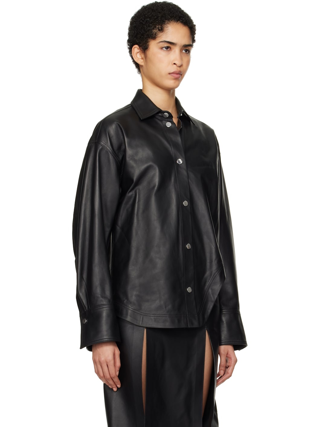Black Eliza Leather Shirt - 2