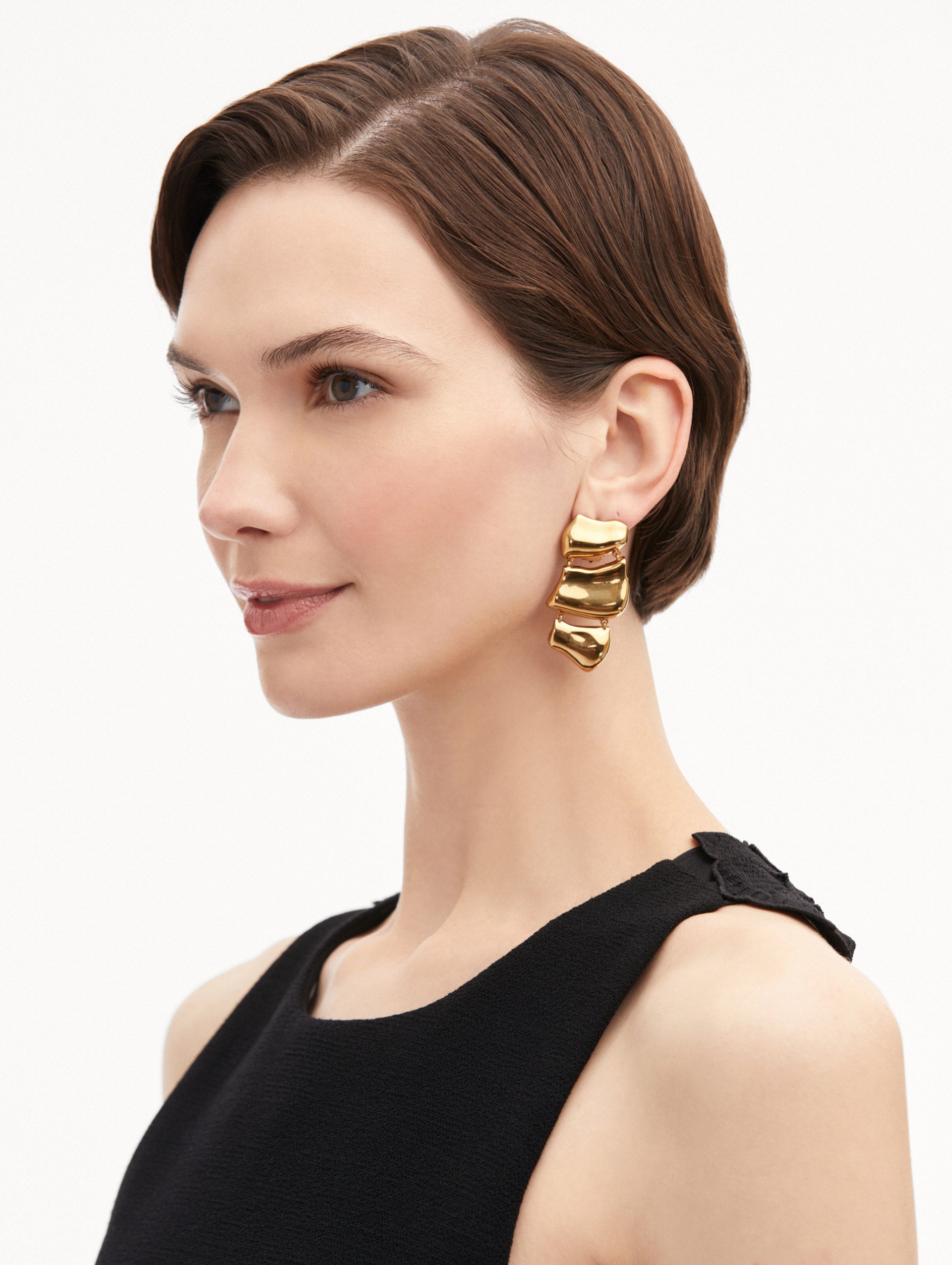 SCULPTED METAL DROP CLIP-ON EARRINGS - 2