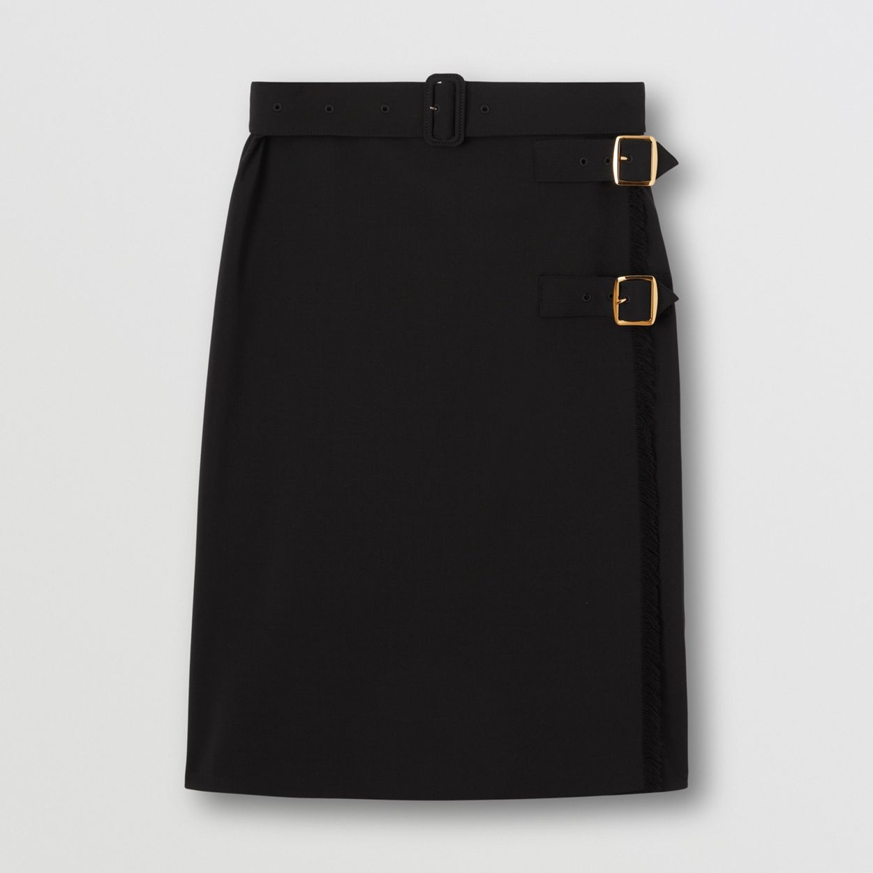 Pleated Panel Wool Blend Belted Kilt - 1