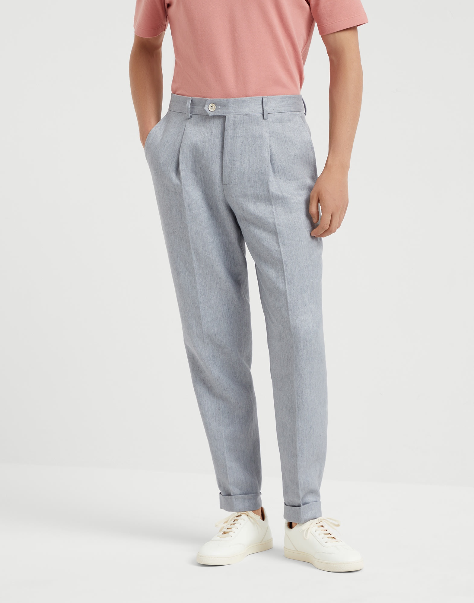 Linen denim leisure fit trousers with pleat - 1